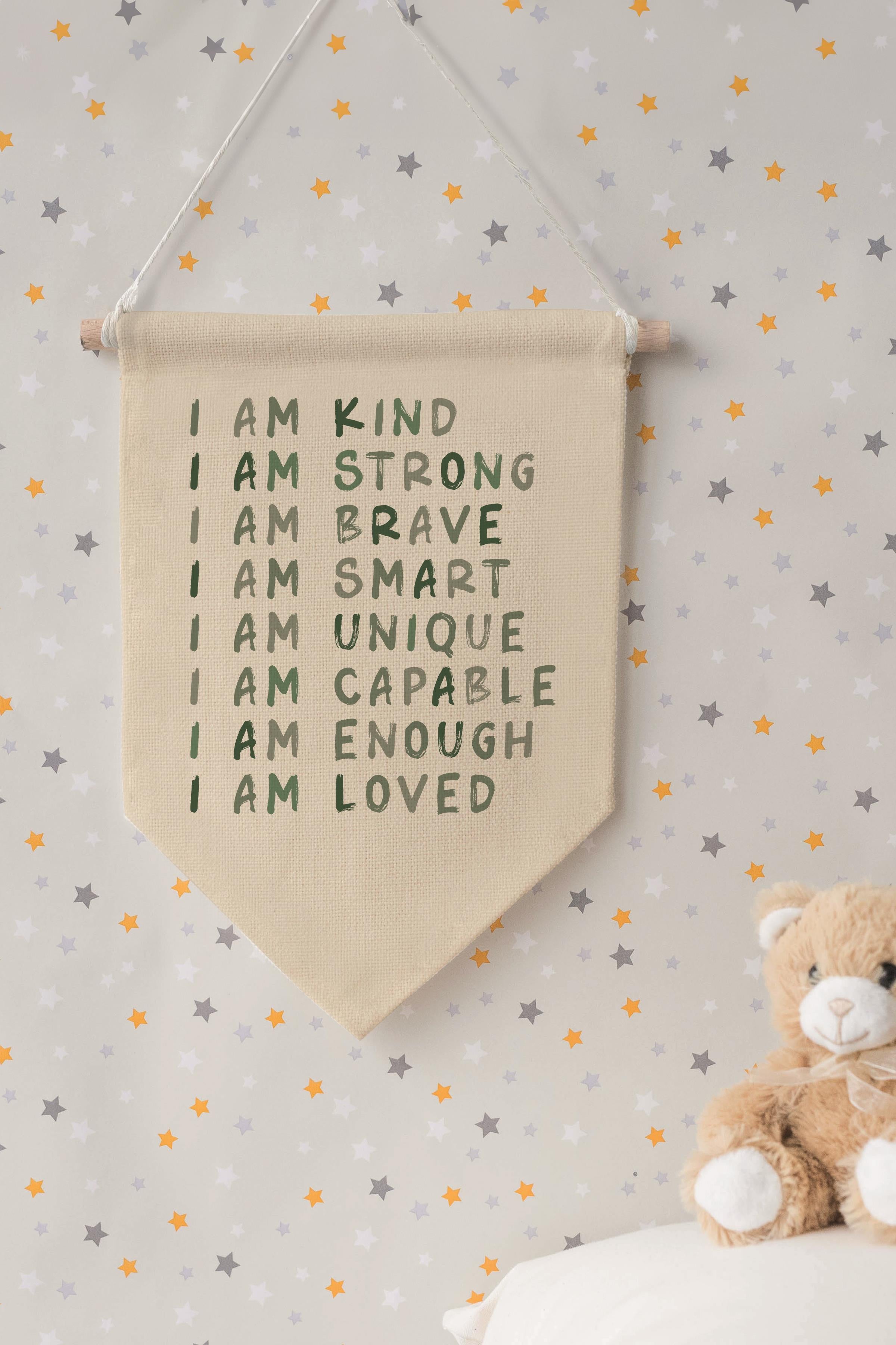 Çocuk Odası Dekor, Duvar Süsü, Ahşap Bebek Odası Dekor, Canvas Flama, Positive Affirmations - Simple