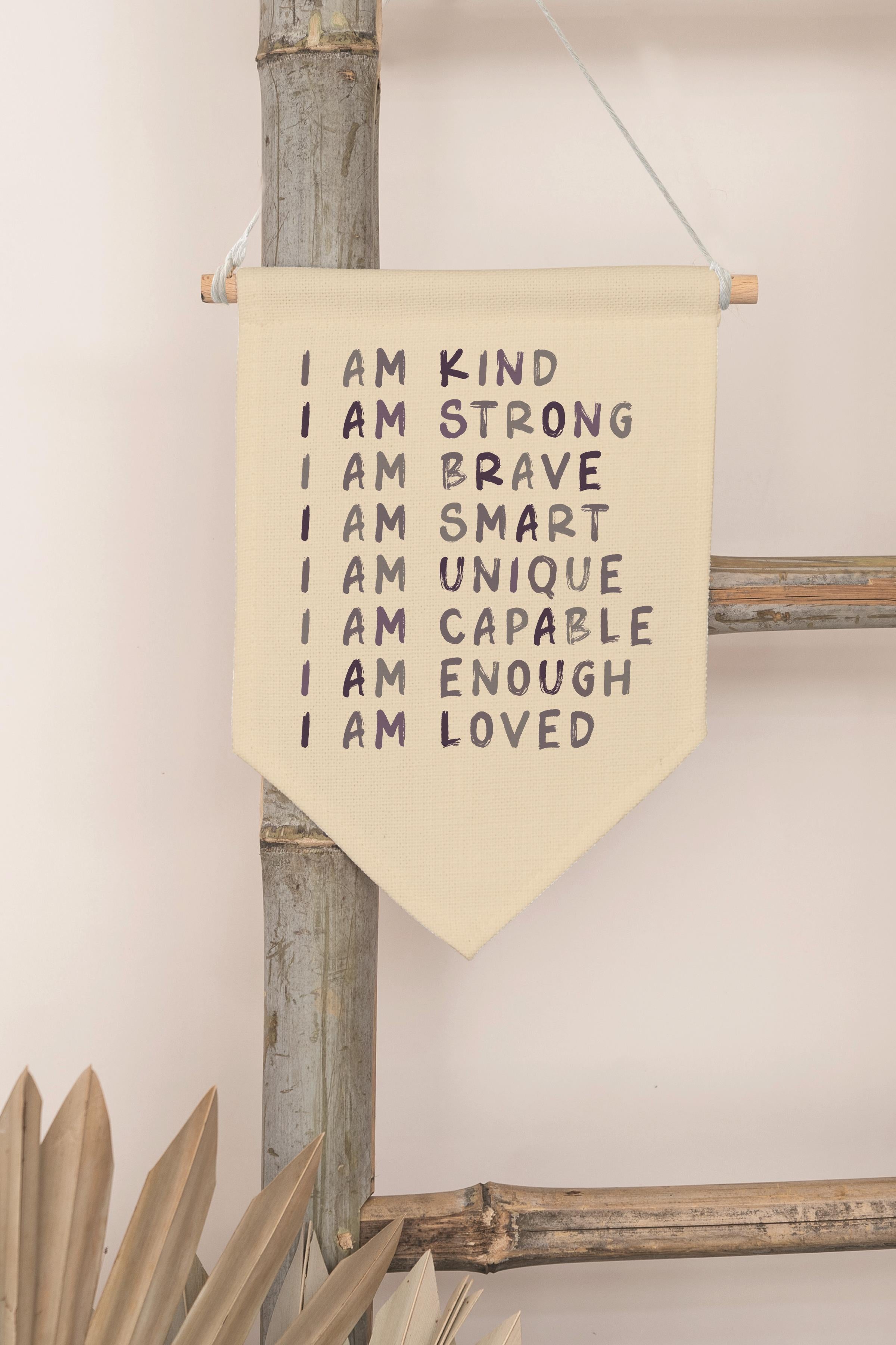 Çocuk Odası Dekor, Duvar Süsü, Ahşap Bebek Odası Dekor, Canvas Flama, Positive Affirmations - Soft