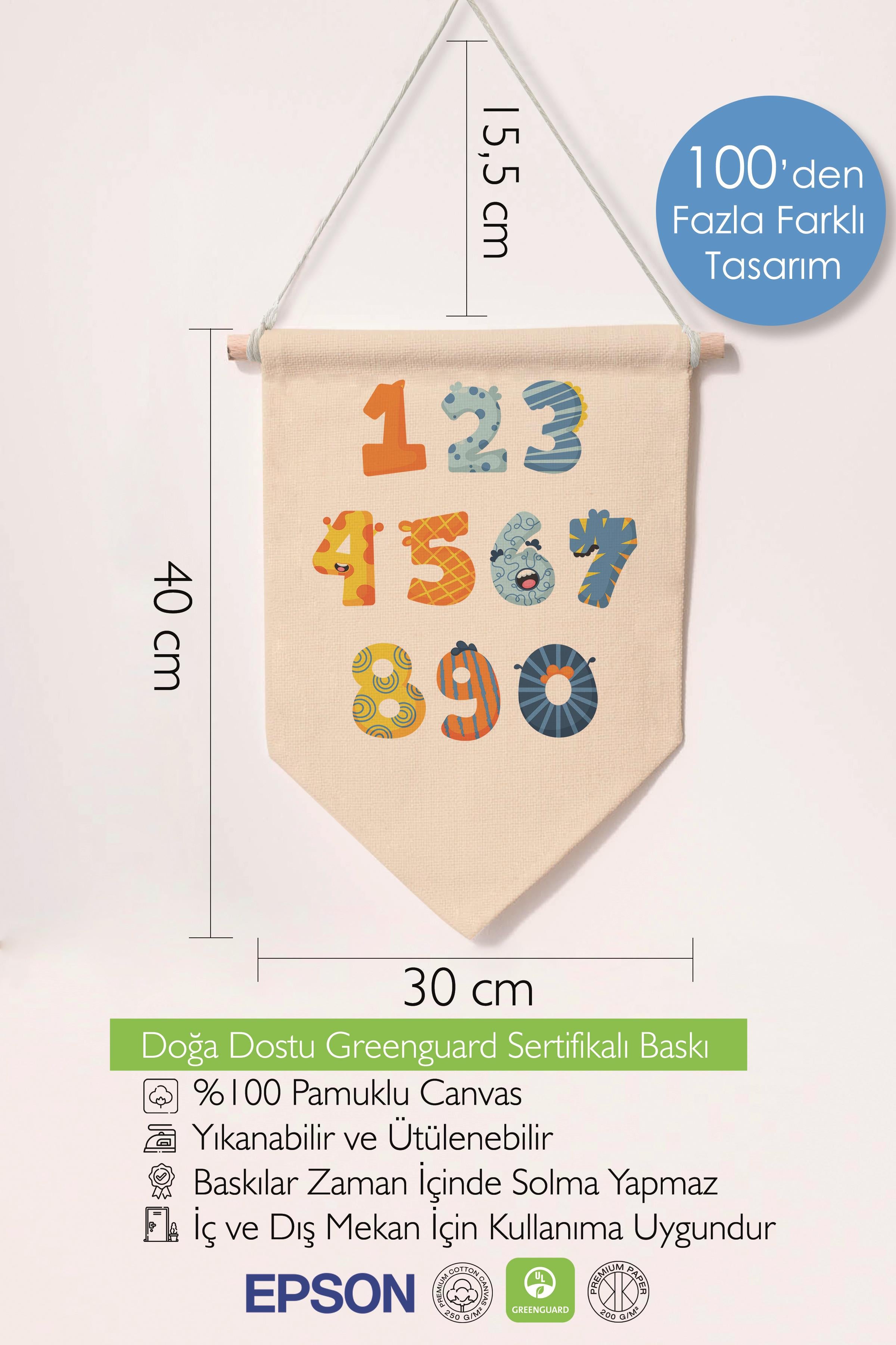 Çocuk Odası Dekor, Duvar Süsü, Ahşap Bebek Odası Dekor, Canvas Flama, Renkli Desenli Sayılar