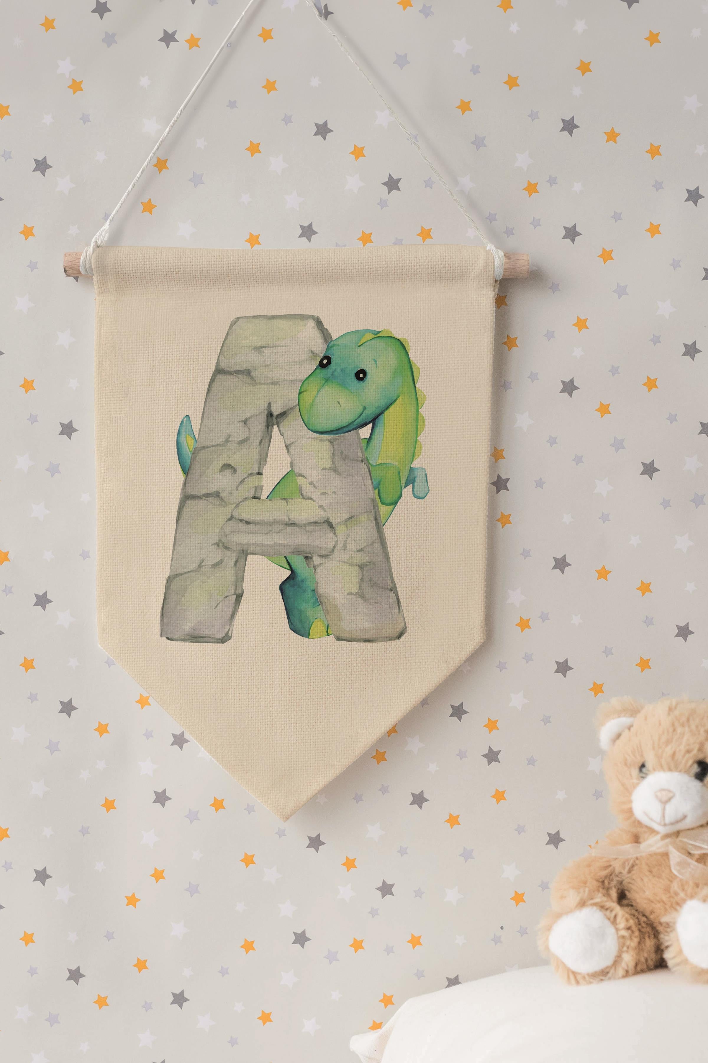 Çocuk Odası Dekor, Duvar Süsü, Ahşap Bebek Odası Dekor, Canvas Flama, Safari ve Hayvanlı A Harfi