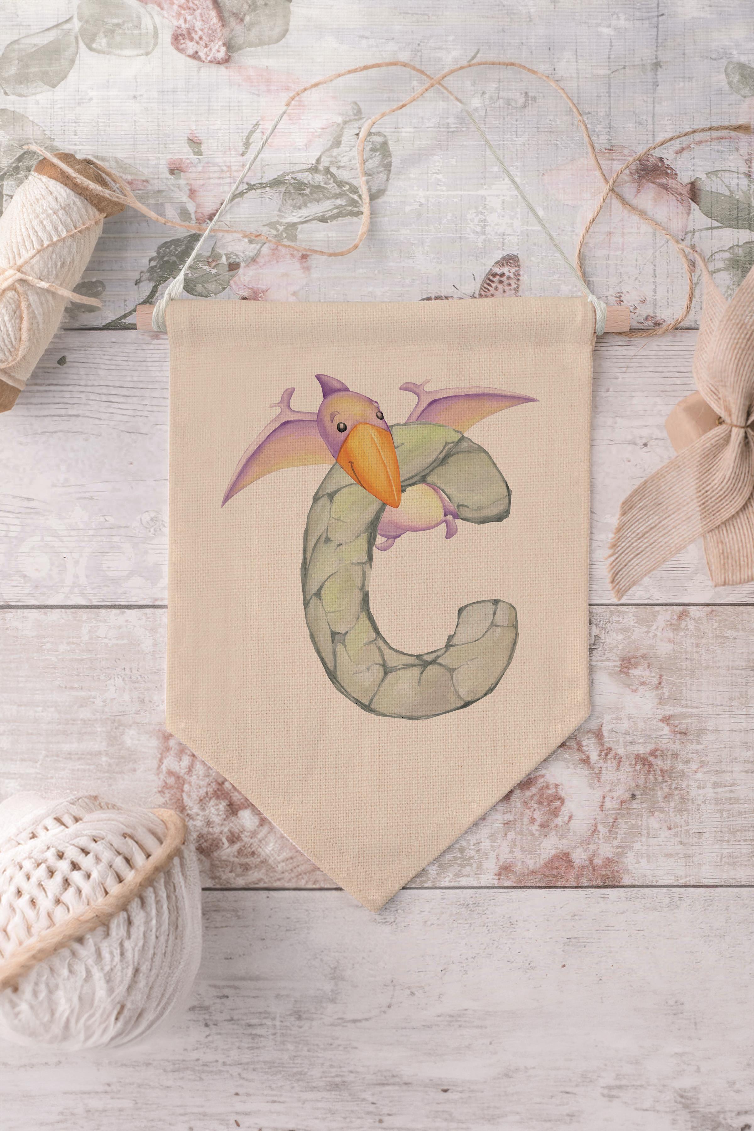 Çocuk Odası Dekor, Duvar Süsü, Ahşap Bebek Odası Dekor, Canvas Flama, Safari ve Hayvanlı C Harfi
