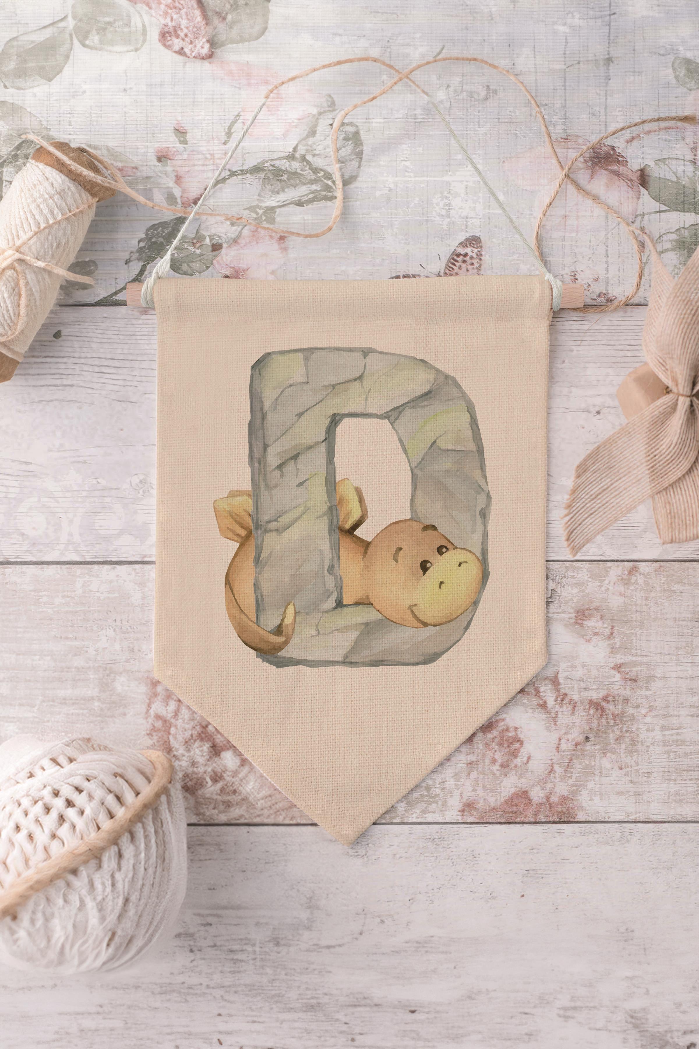 Çocuk Odası Dekor, Duvar Süsü, Ahşap Bebek Odası Dekor, Canvas Flama, Safari ve Hayvanlı D Harfi