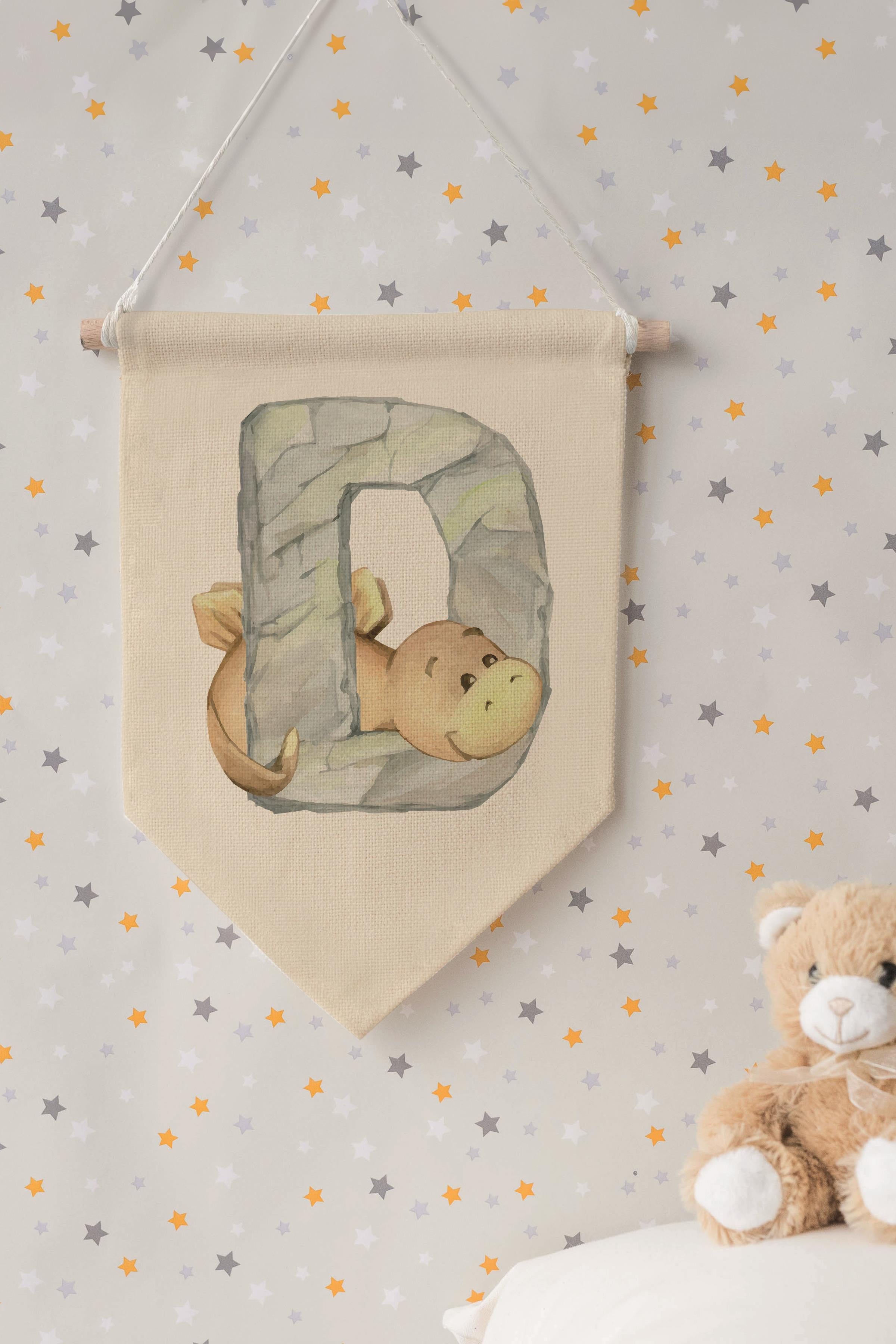 Çocuk Odası Dekor, Duvar Süsü, Ahşap Bebek Odası Dekor, Canvas Flama, Safari ve Hayvanlı D Harfi