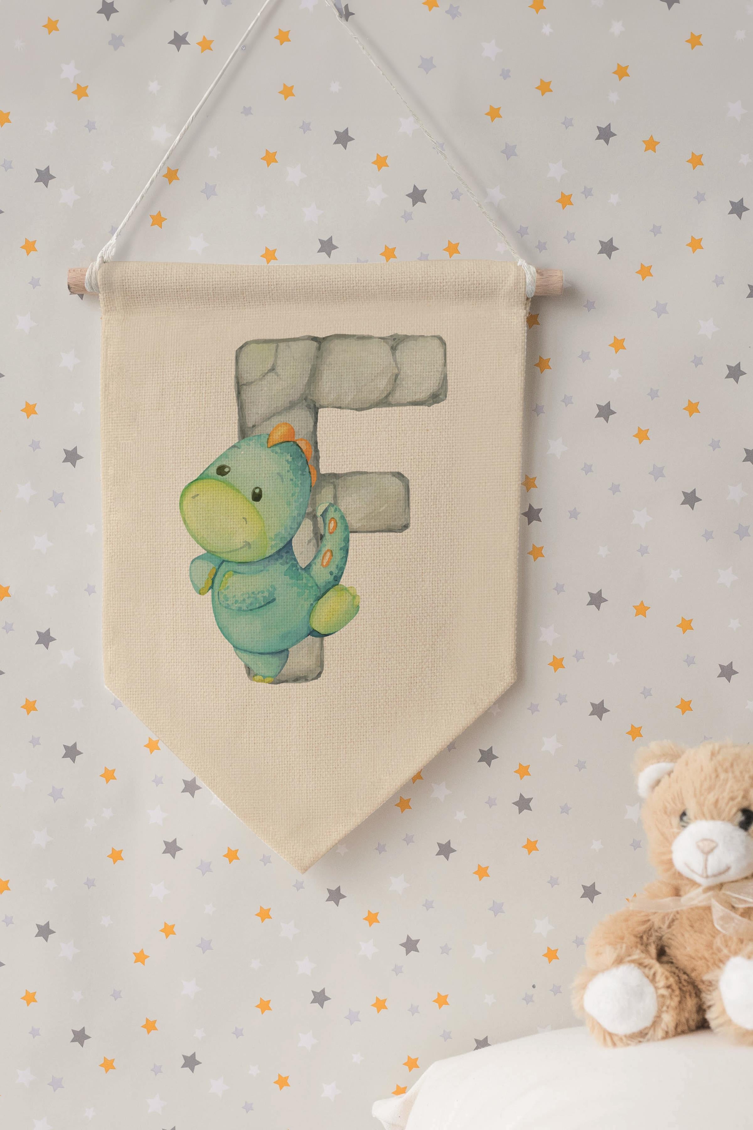 Çocuk Odası Dekor, Duvar Süsü, Ahşap Bebek Odası Dekor, Canvas Flama, Safari ve Hayvanlı F Harfi