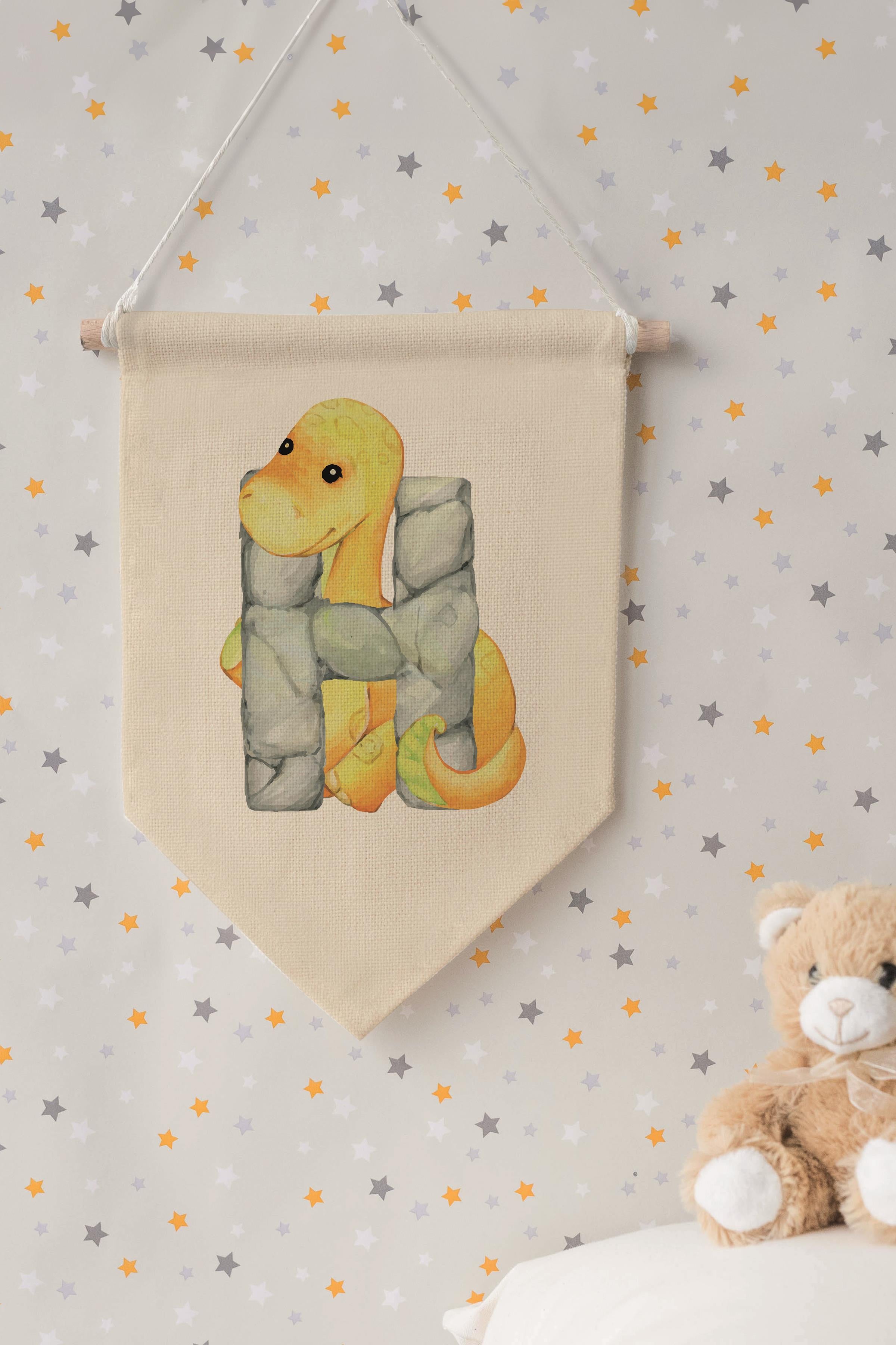Çocuk Odası Dekor, Duvar Süsü, Ahşap Bebek Odası Dekor, Canvas Flama, Safari ve Hayvanlı H Harfi
