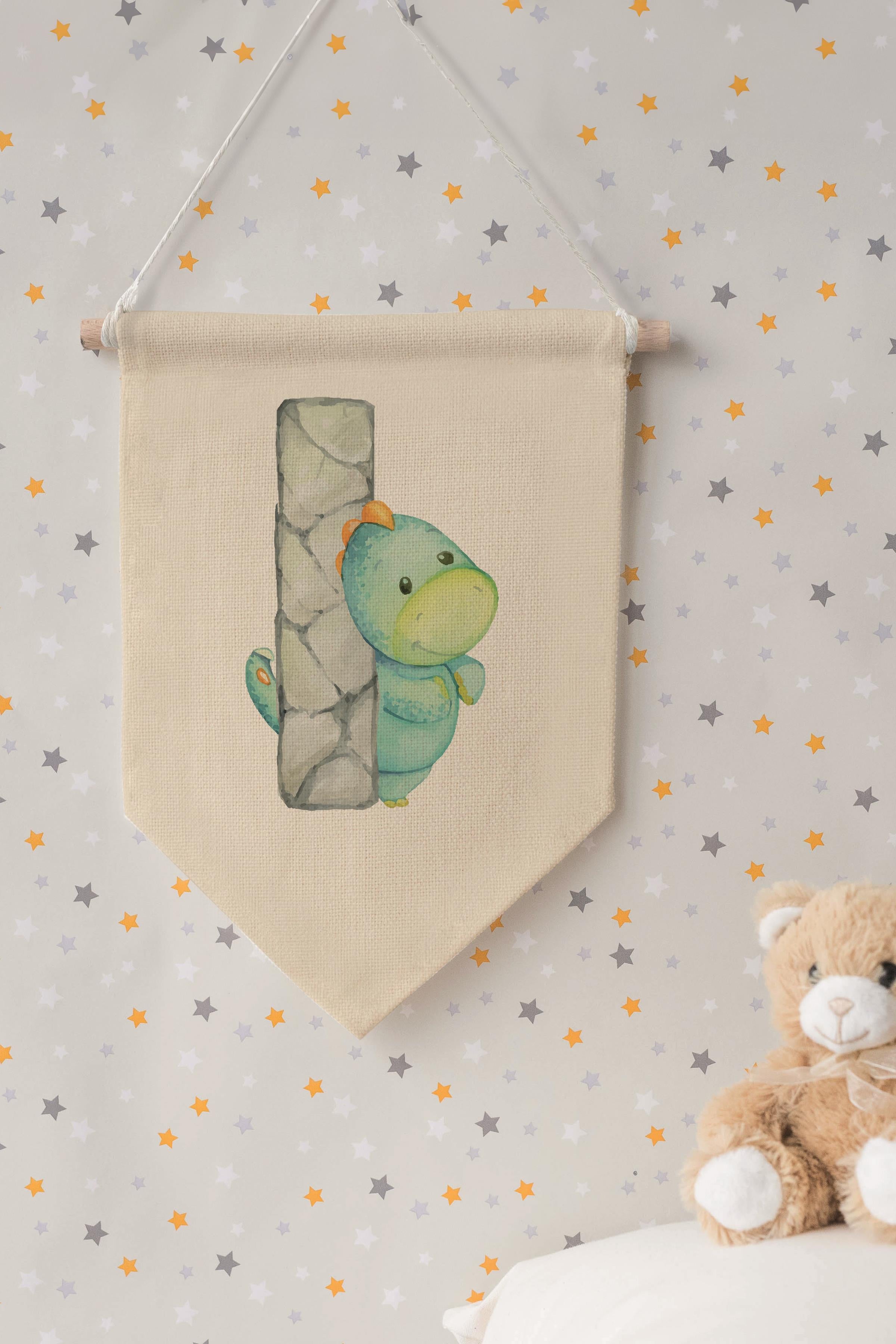 Çocuk Odası Dekor, Duvar Süsü, Ahşap Bebek Odası Dekor, Canvas Flama, Safari ve Hayvanlı I Harfi