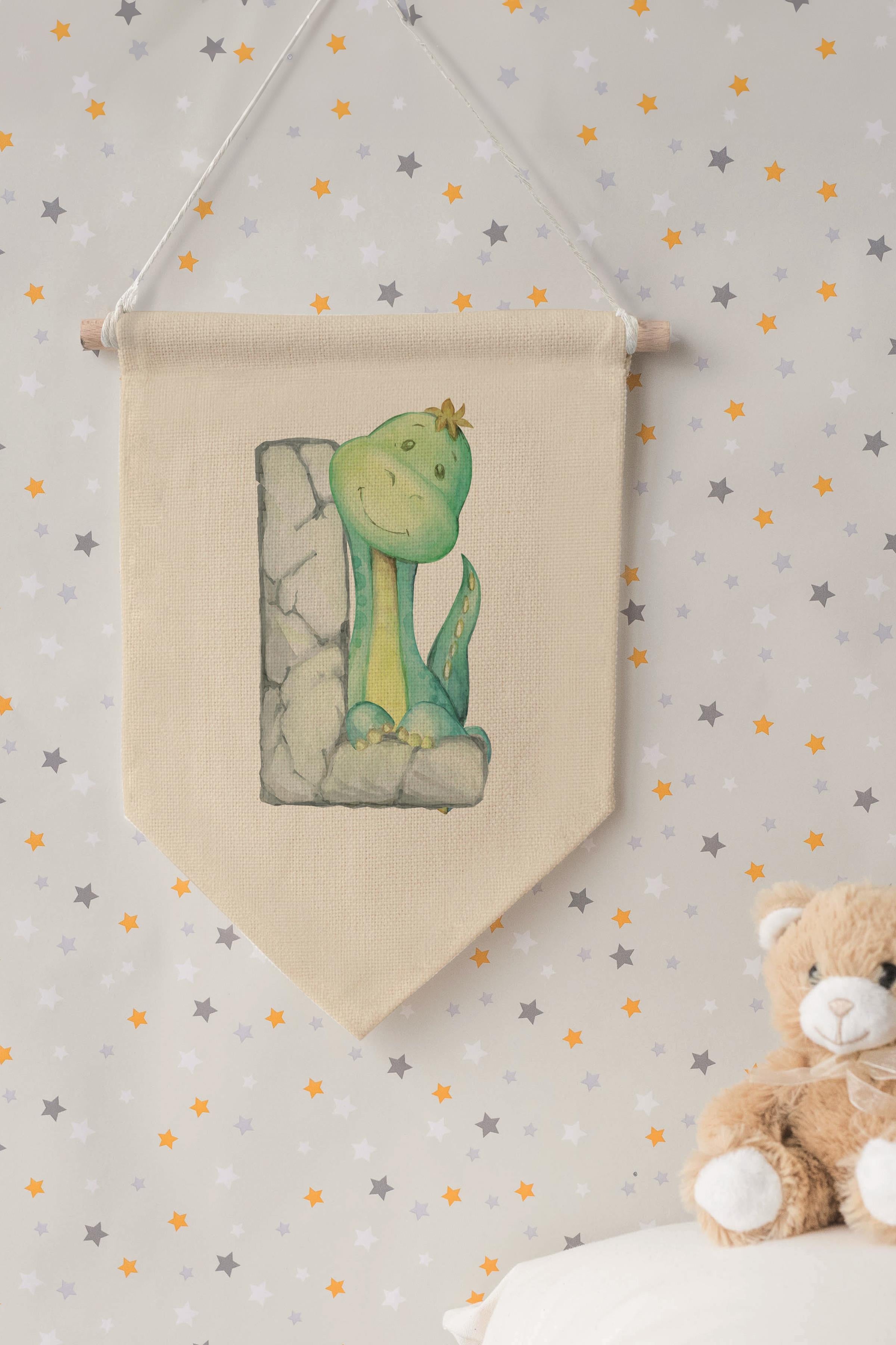 Çocuk Odası Dekor, Duvar Süsü, Ahşap Bebek Odası Dekor, Canvas Flama, Safari ve Hayvanlı L Harfi