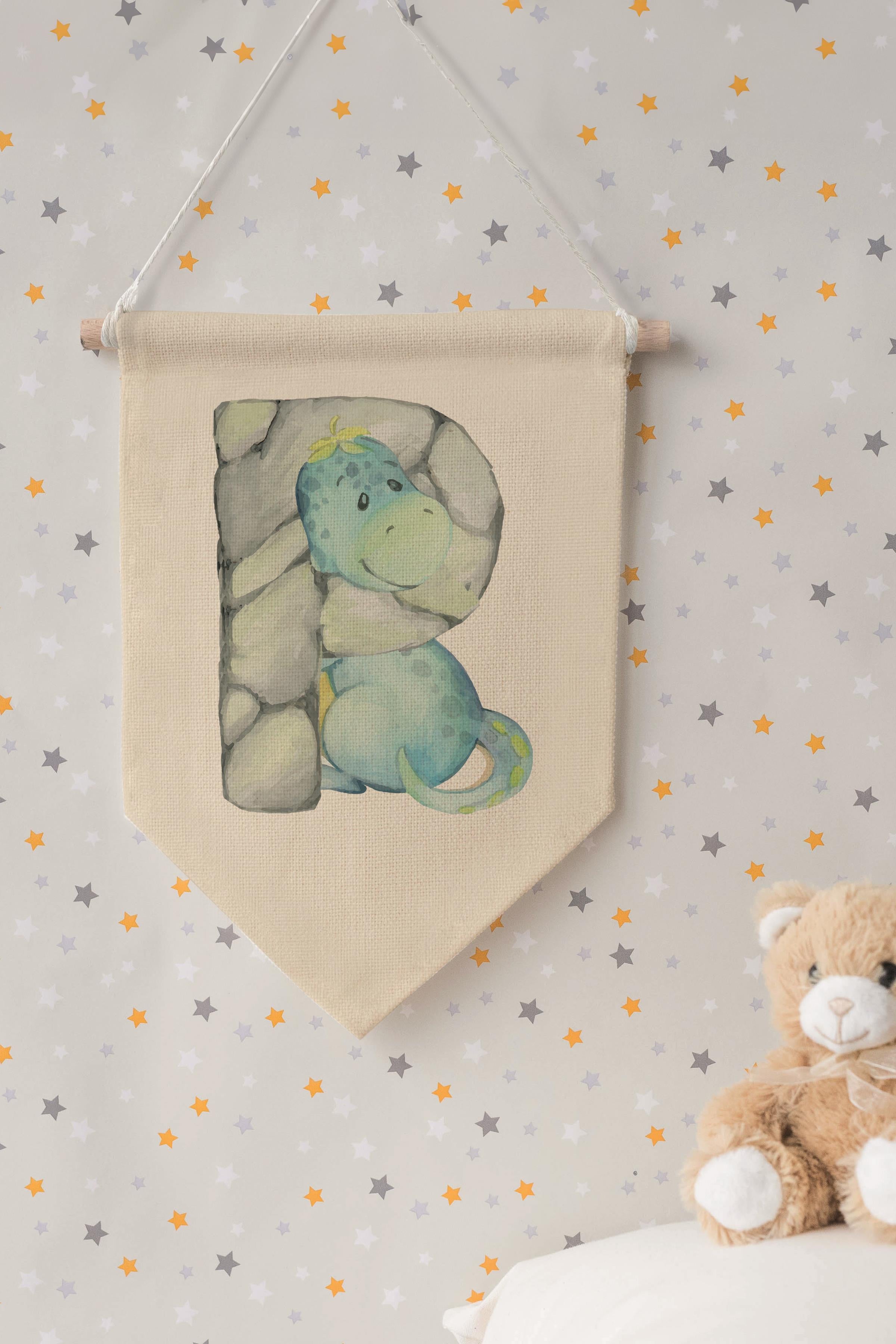 Çocuk Odası Dekor, Duvar Süsü, Ahşap Bebek Odası Dekor, Canvas Flama, Safari ve Hayvanlı P Harfi