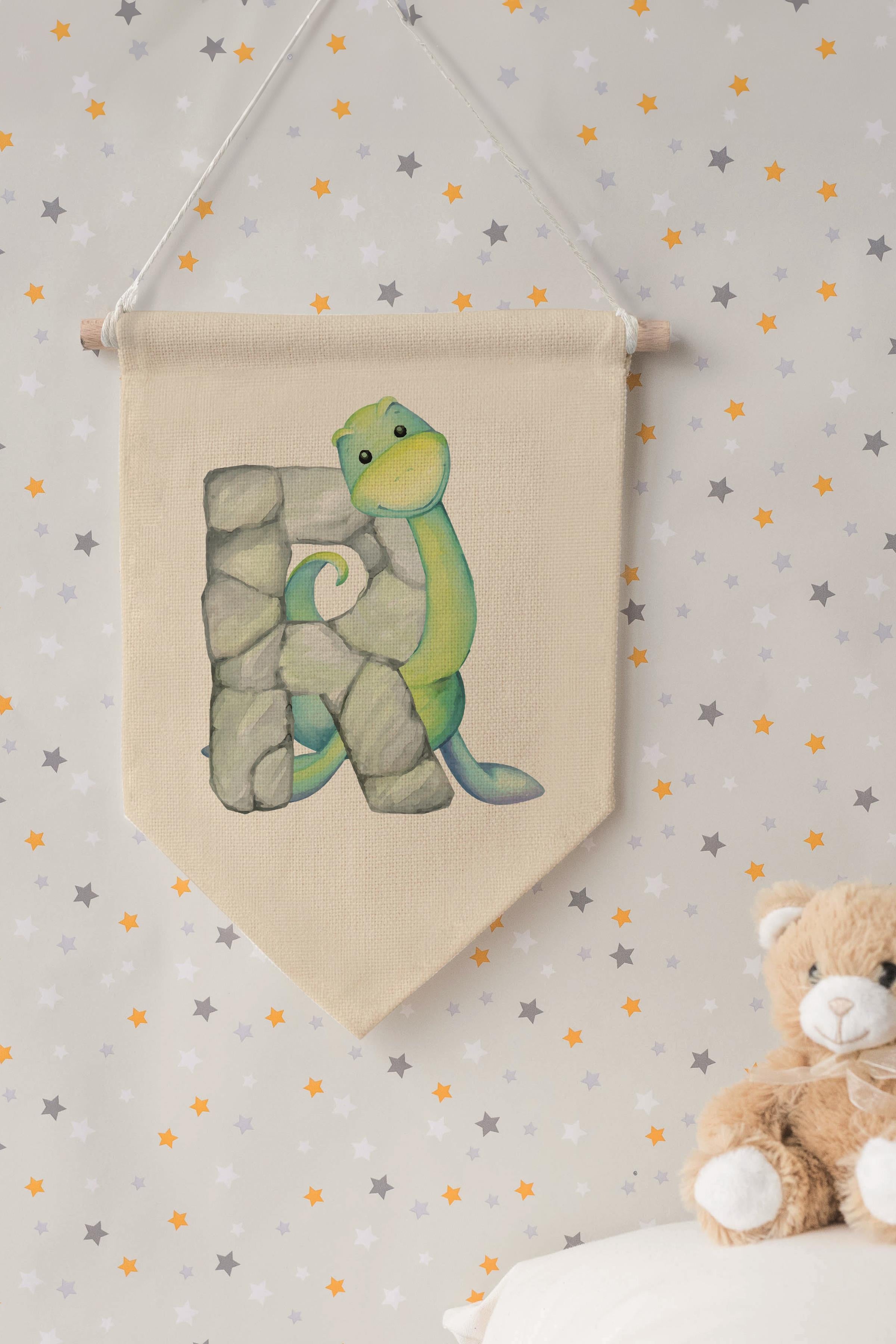 Çocuk Odası Dekor, Duvar Süsü, Ahşap Bebek Odası Dekor, Canvas Flama, Safari ve Hayvanlı R Harfi