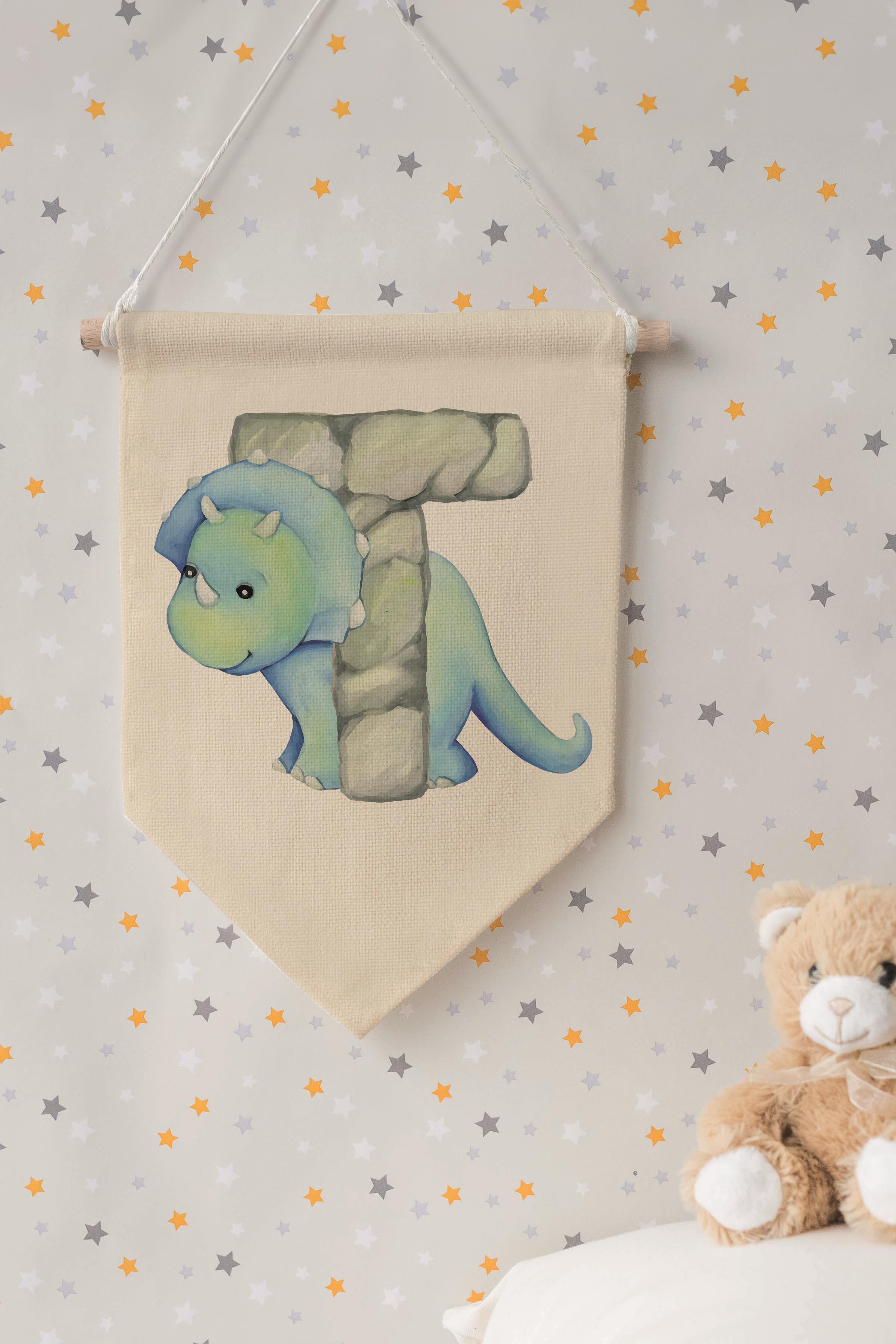 Çocuk Odası Dekor, Duvar Süsü, Ahşap Bebek Odası Dekor, Canvas Flama, Safari ve Hayvanlı T Harfi