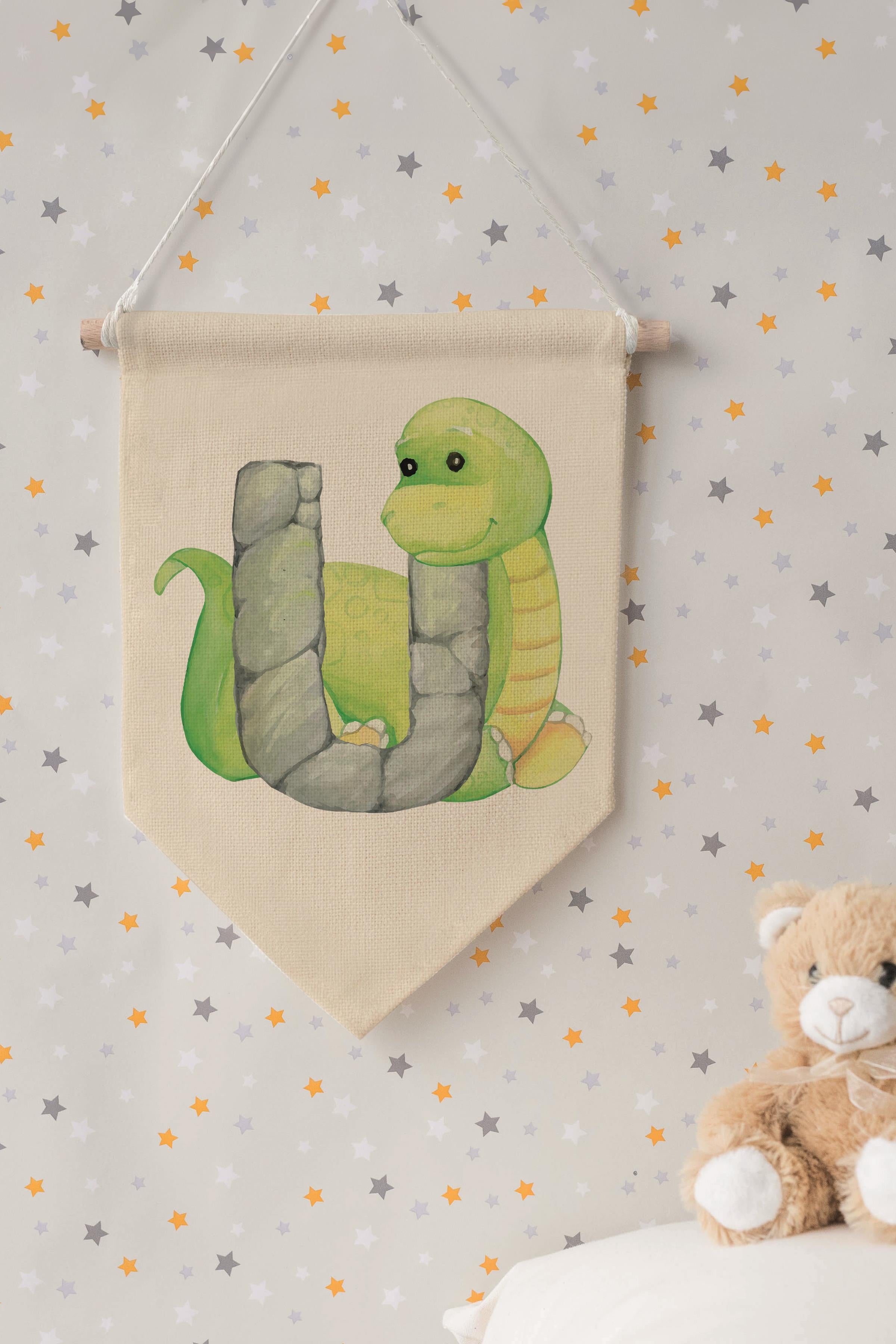 Çocuk Odası Dekor, Duvar Süsü, Ahşap Bebek Odası Dekor, Canvas Flama, Safari ve Hayvanlı U Harfi