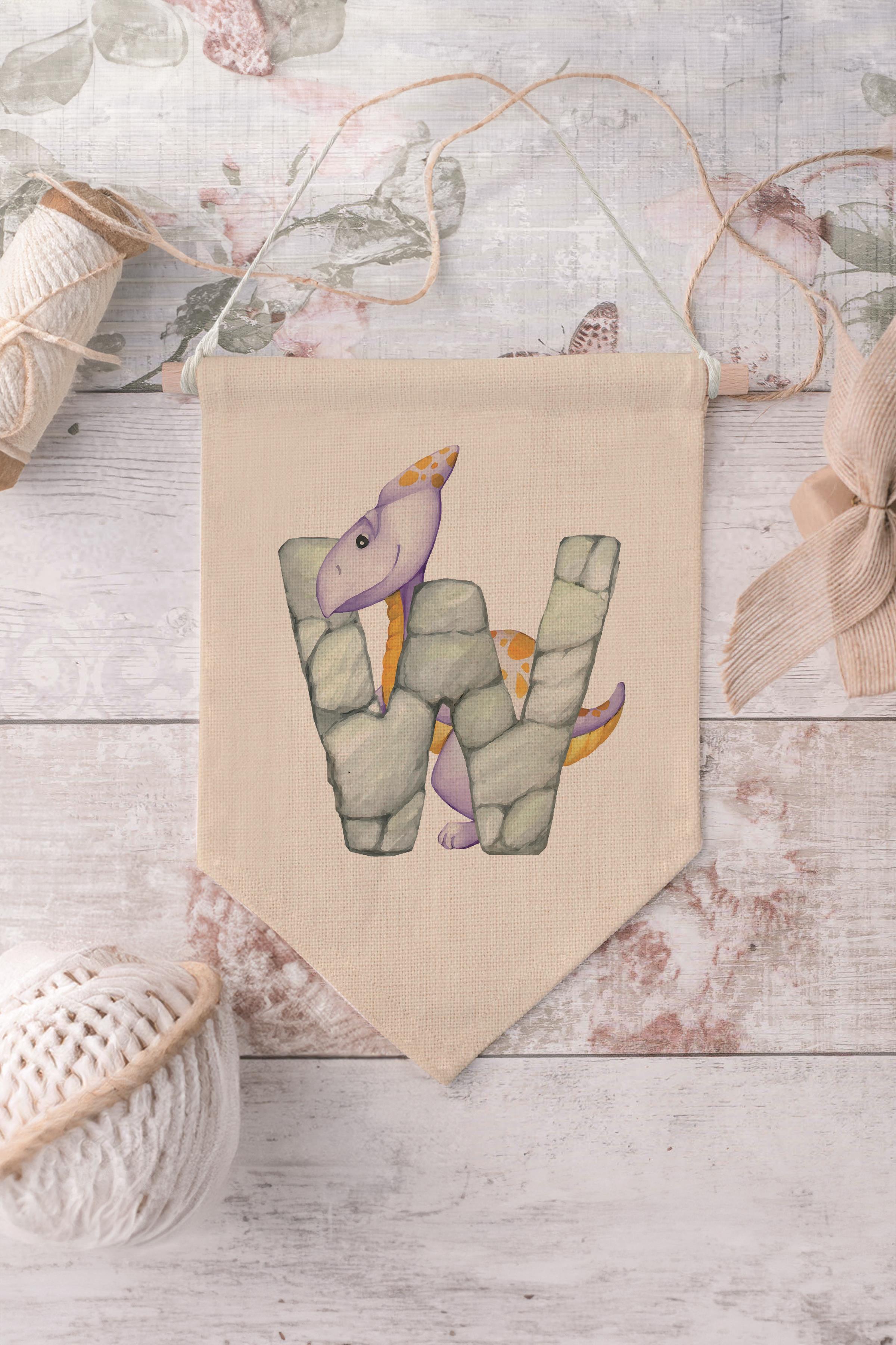 Çocuk Odası Dekor, Duvar Süsü, Ahşap Bebek Odası Dekor, Canvas Flama, Safari ve Hayvanlı W Harfi