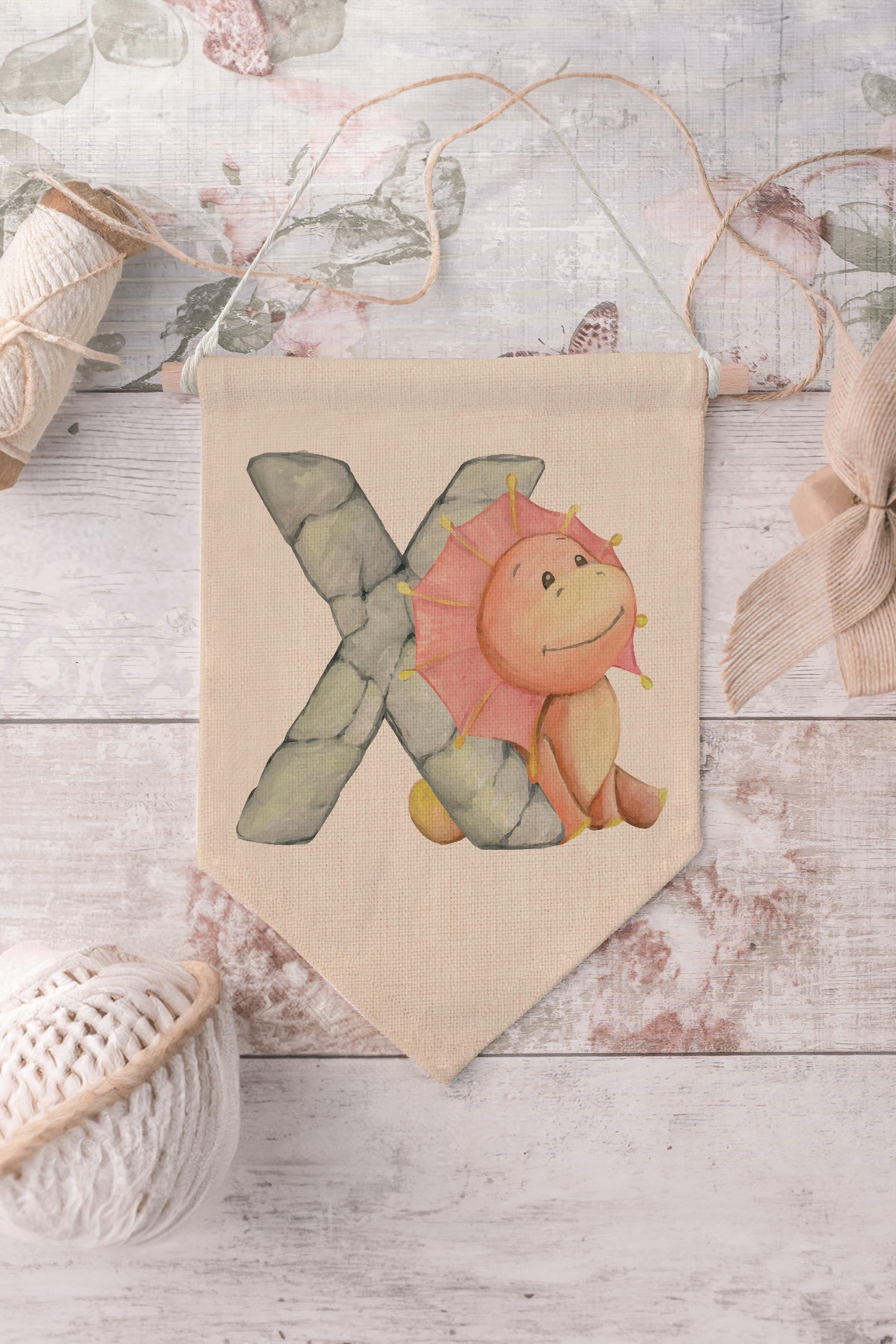 Çocuk Odası Dekor, Duvar Süsü, Ahşap Bebek Odası Dekor, Canvas Flama, Safari ve Hayvanlı X Harfi