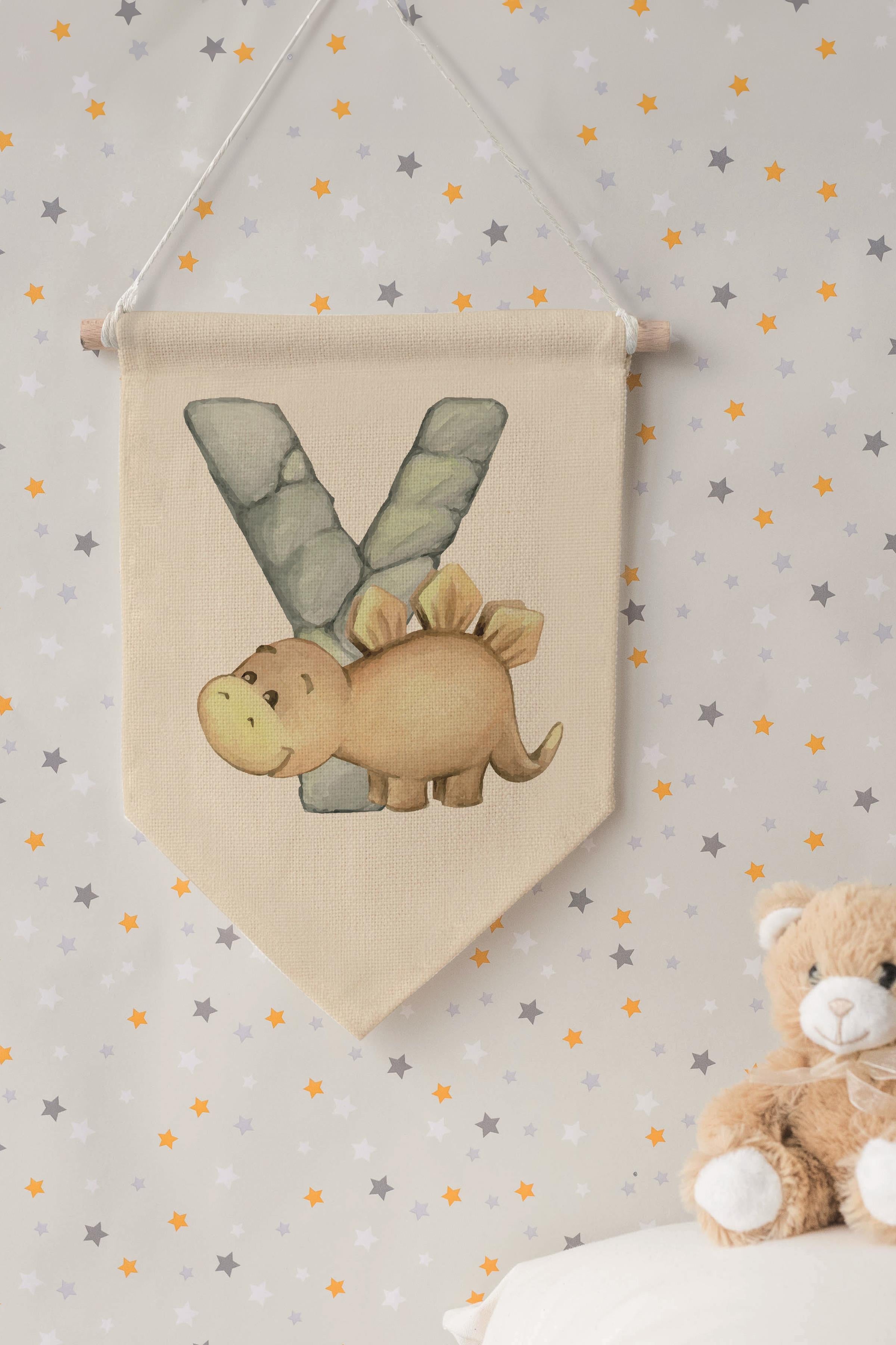 Çocuk Odası Dekor, Duvar Süsü, Ahşap Bebek Odası Dekor, Canvas Flama, Safari ve Hayvanlı Y Harfi