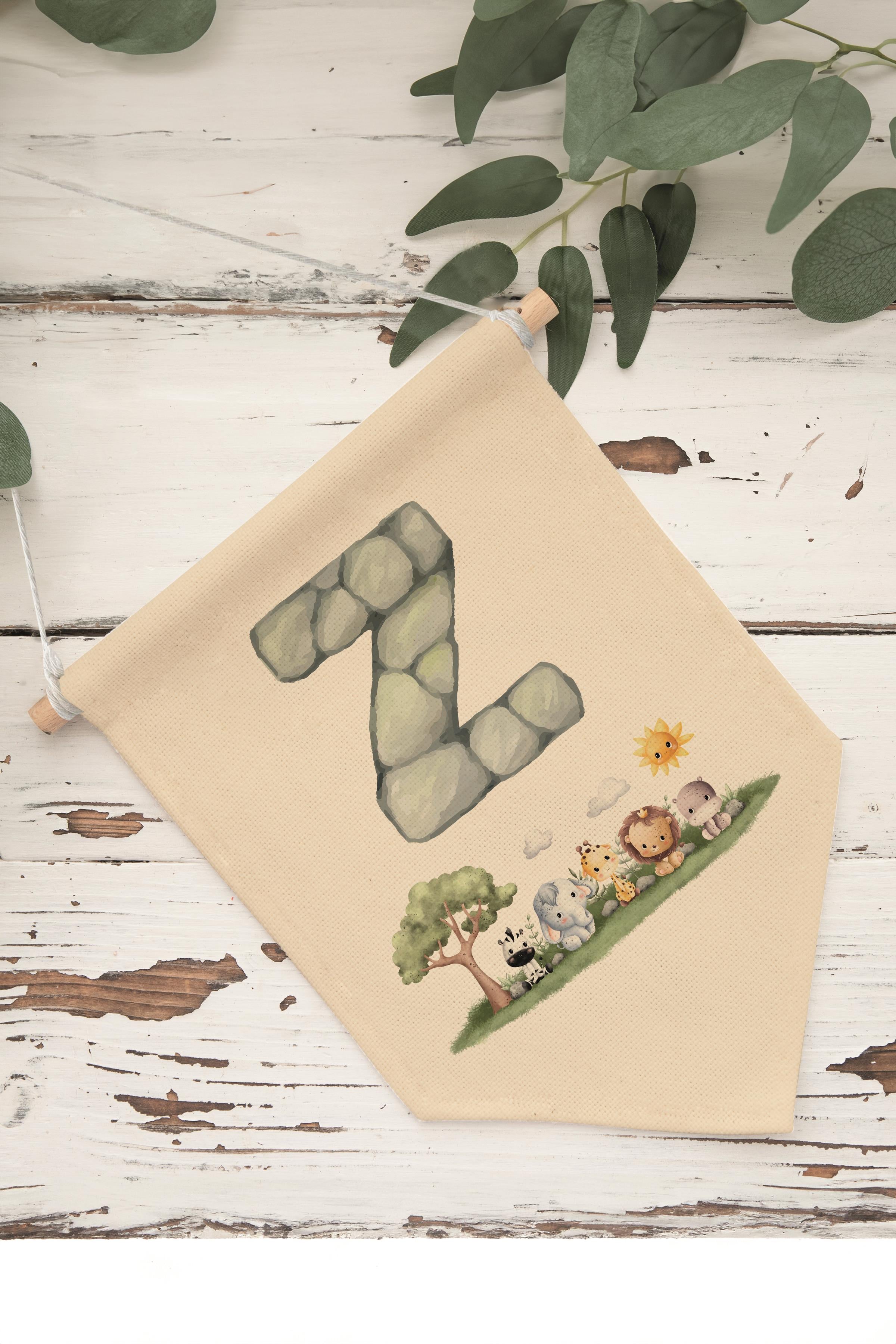 Çocuk Odası Dekor, Duvar Süsü, Ahşap Bebek Odası Dekor, Canvas Flama, Safari ve Hayvanlı Z Harfi