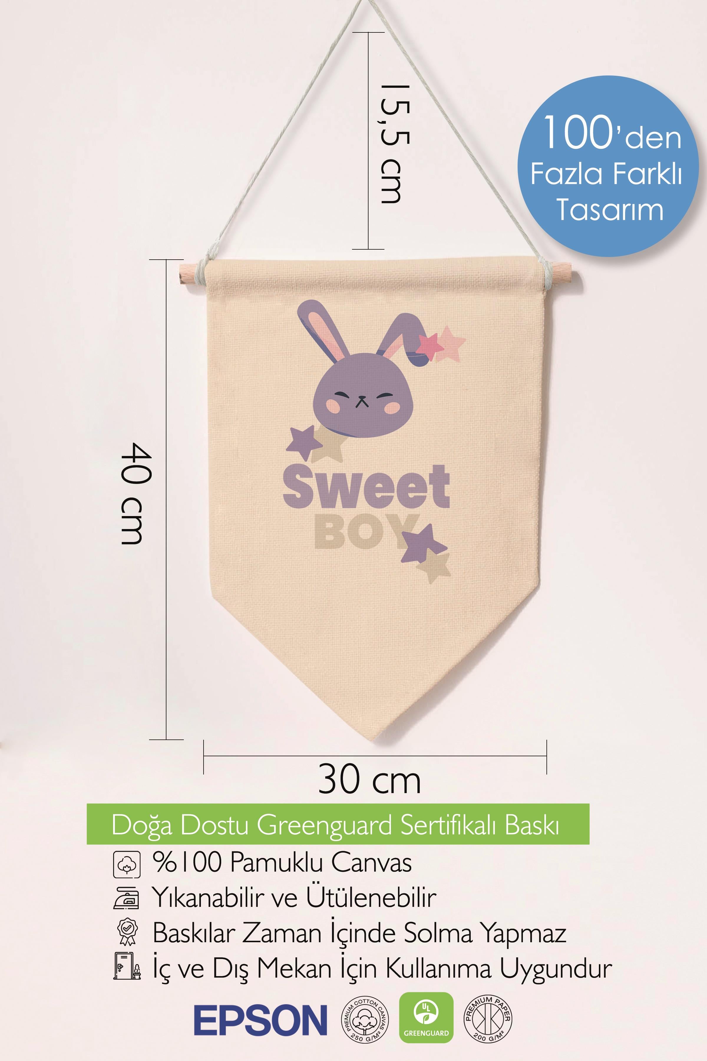 Çocuk Odası Dekor, Duvar Süsü, Ahşap Bebek Odası Dekor, Canvas Flama, Sweet Boy - Mor