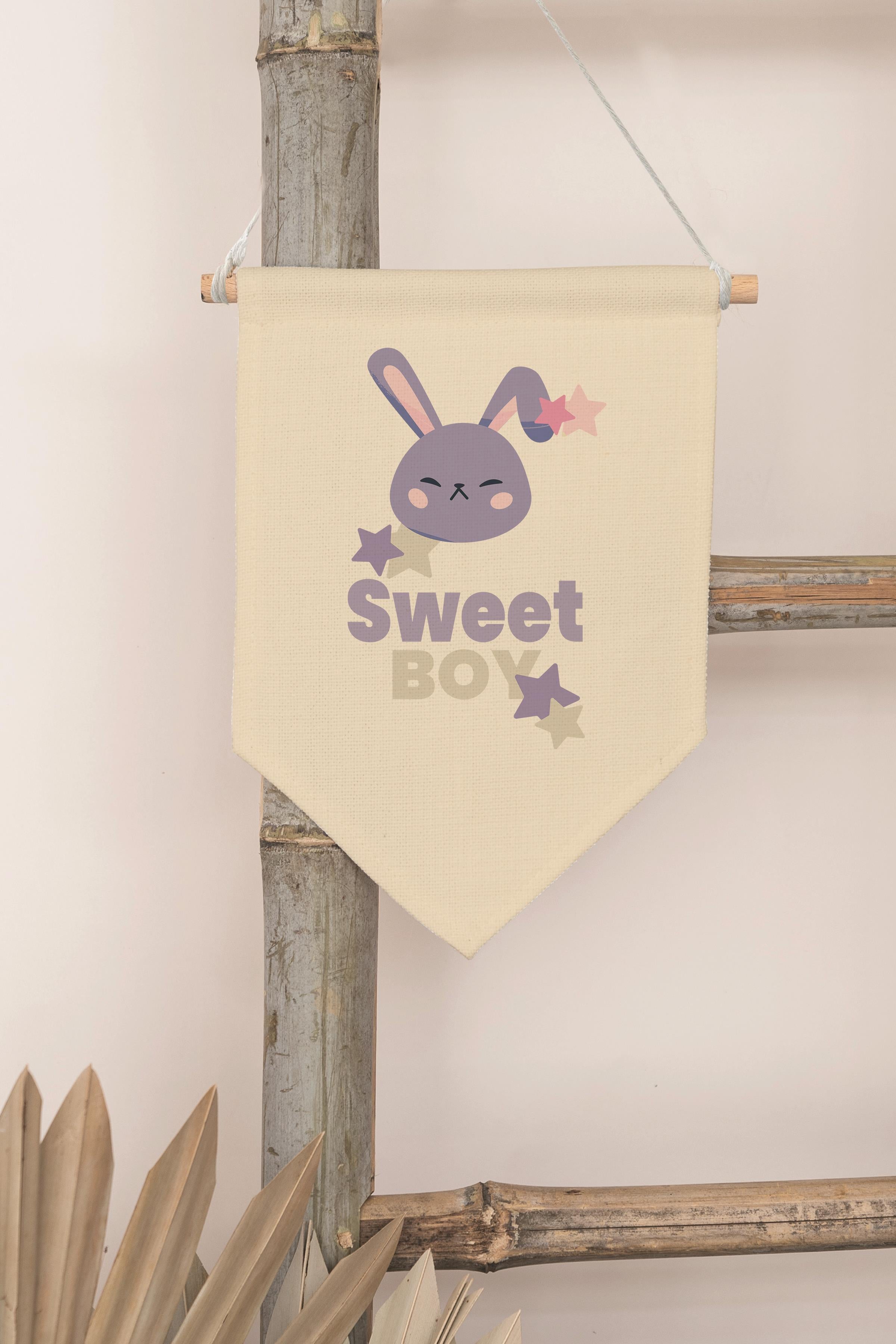 Çocuk Odası Dekor, Duvar Süsü, Ahşap Bebek Odası Dekor, Canvas Flama, Sweet Boy - Mor