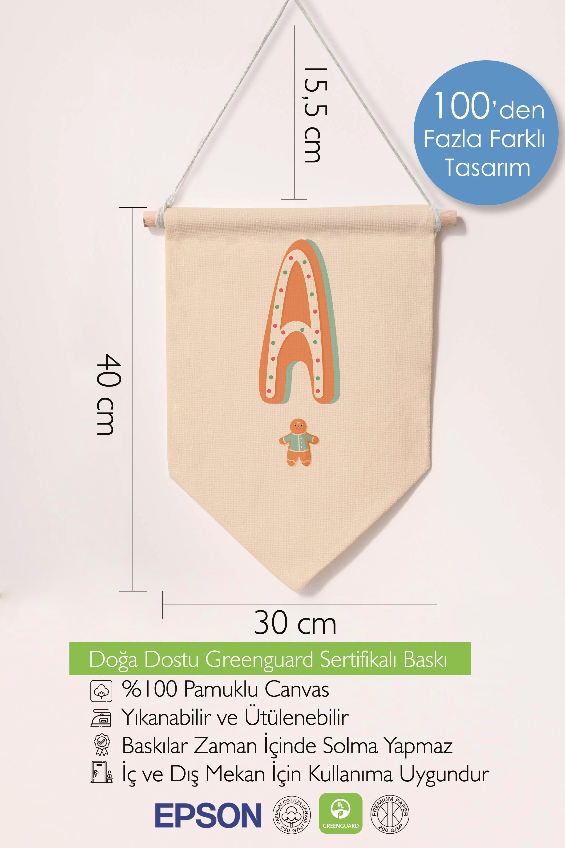 Çocuk Odası Dekor, Duvar Süsü, Ahşap Bebek Odası Dekor, Canvas Flama, Turuncu Kurabiye Desenli A Harfi
