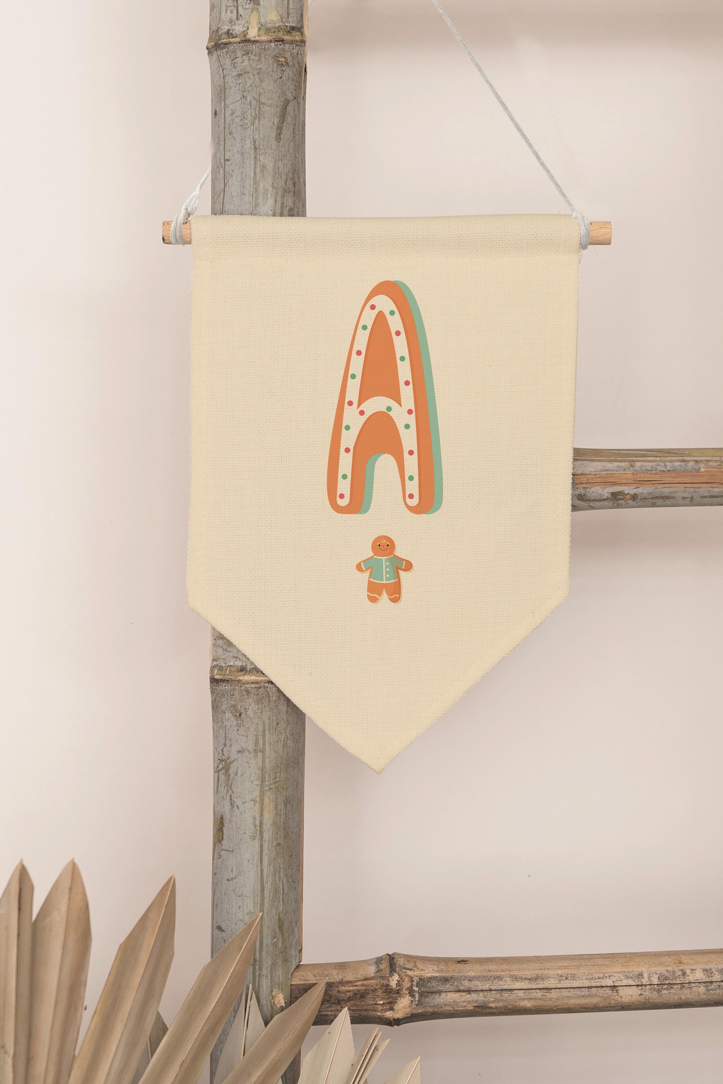 Çocuk Odası Dekor, Duvar Süsü, Ahşap Bebek Odası Dekor, Canvas Flama, Turuncu Kurabiye Desenli A Harfi