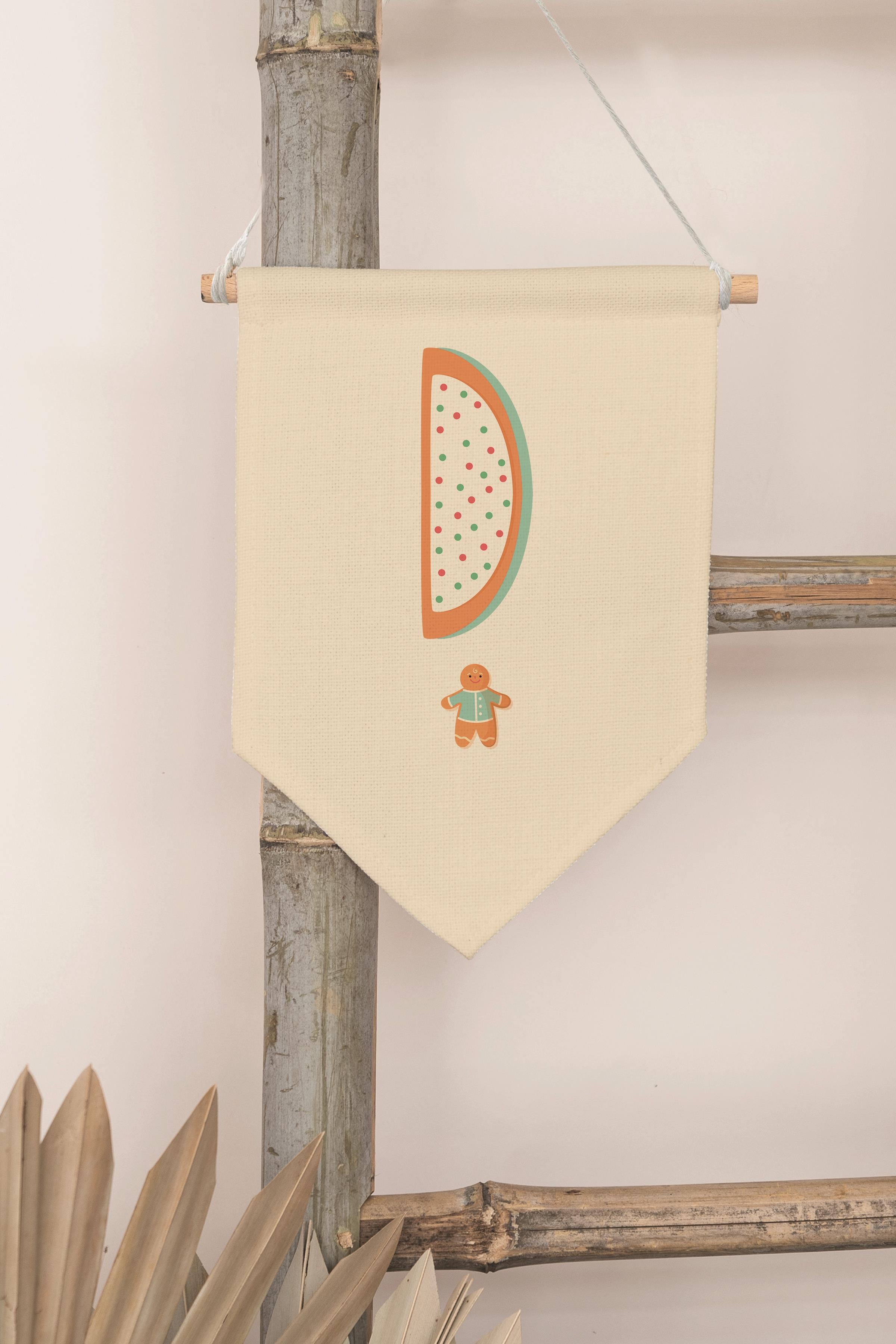 Çocuk Odası Dekor, Duvar Süsü, Ahşap Bebek Odası Dekor, Canvas Flama, Turuncu Kurabiye Desenli D Harfi