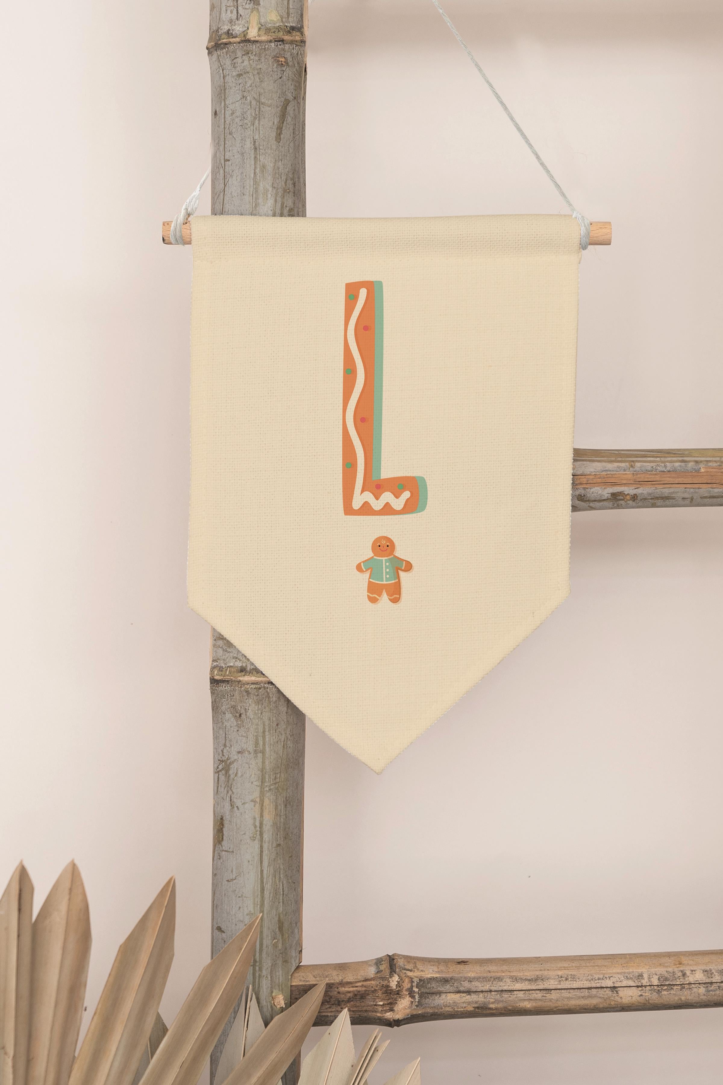 Çocuk Odası Dekor, Duvar Süsü, Ahşap Bebek Odası Dekor, Canvas Flama, Turuncu Kurabiye Desenli L Harfi