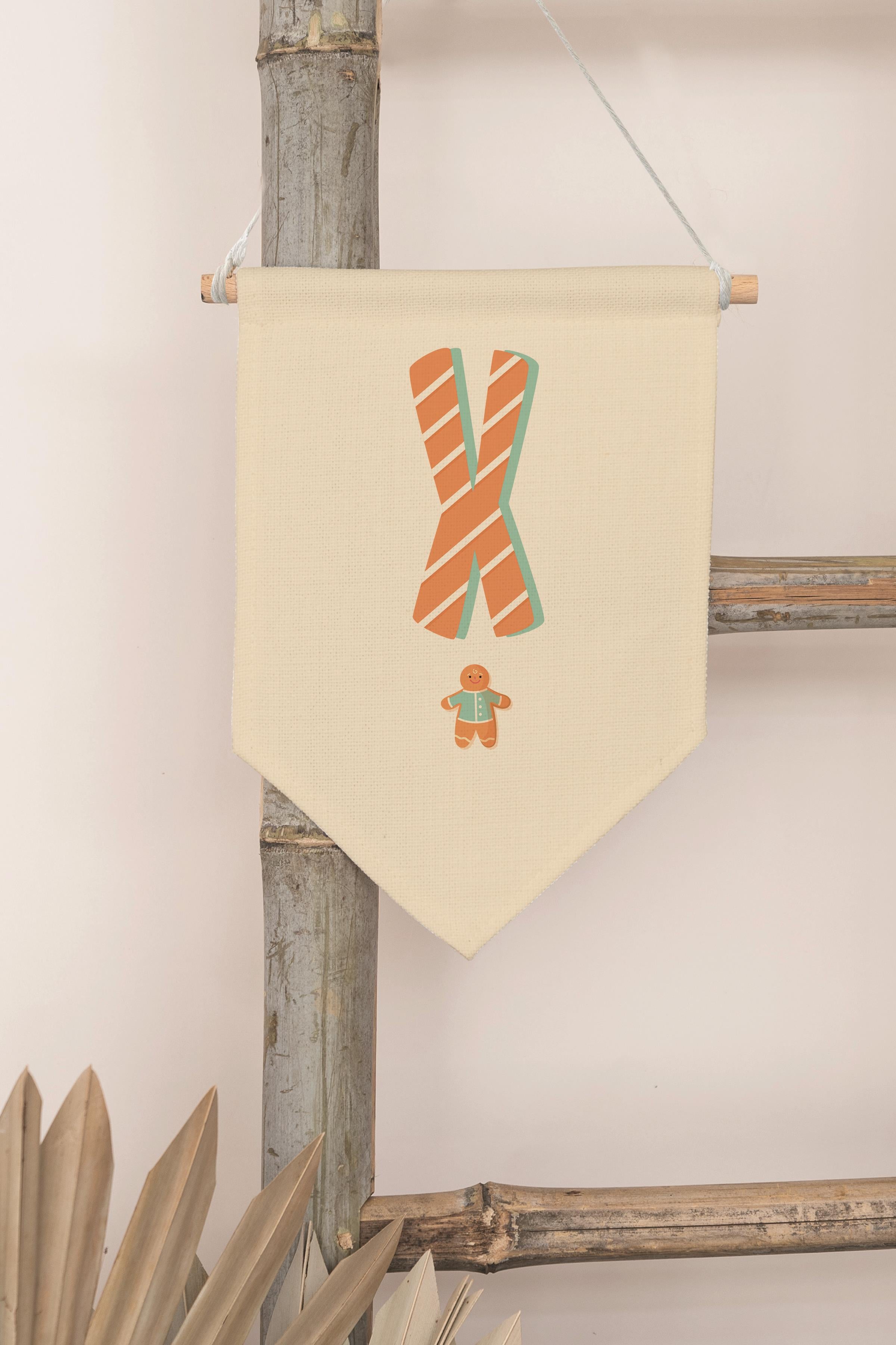 Çocuk Odası Dekor, Duvar Süsü, Ahşap Bebek Odası Dekor, Canvas Flama, Turuncu Kurabiye Desenli X Harfi