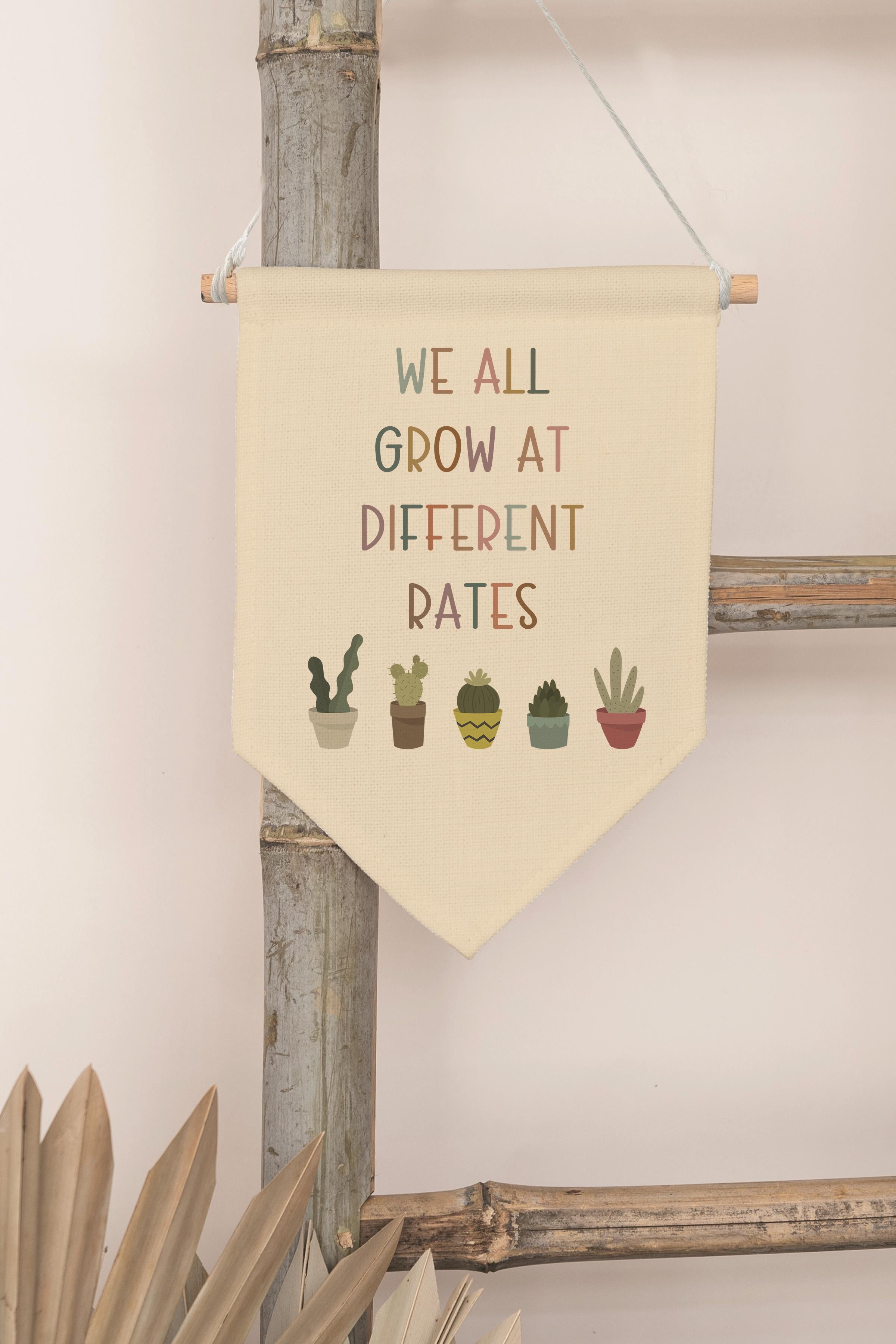 Çocuk Odası Dekor, Duvar Süsü, Ahşap Bebek Odası Dekor, Canvas Flama, We All Grow At Different Rates