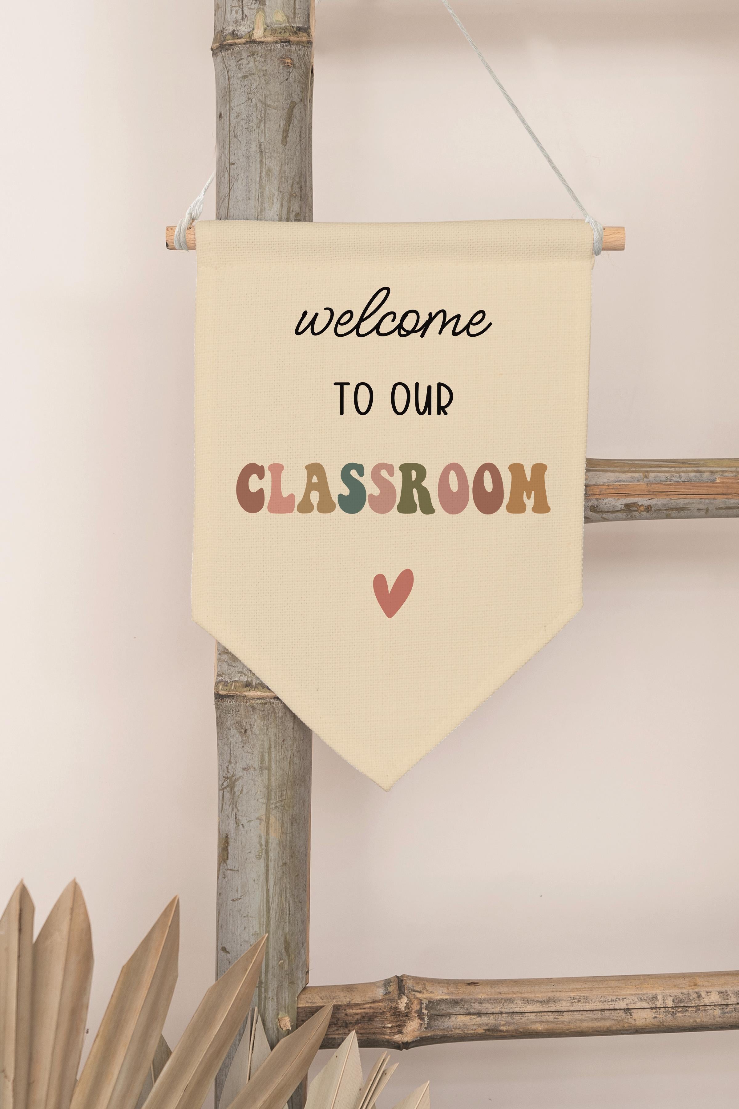 Çocuk Odası Dekor, Duvar Süsü, Ahşap Bebek Odası Dekor, Canvas Flama, Welcome to Our Classroom