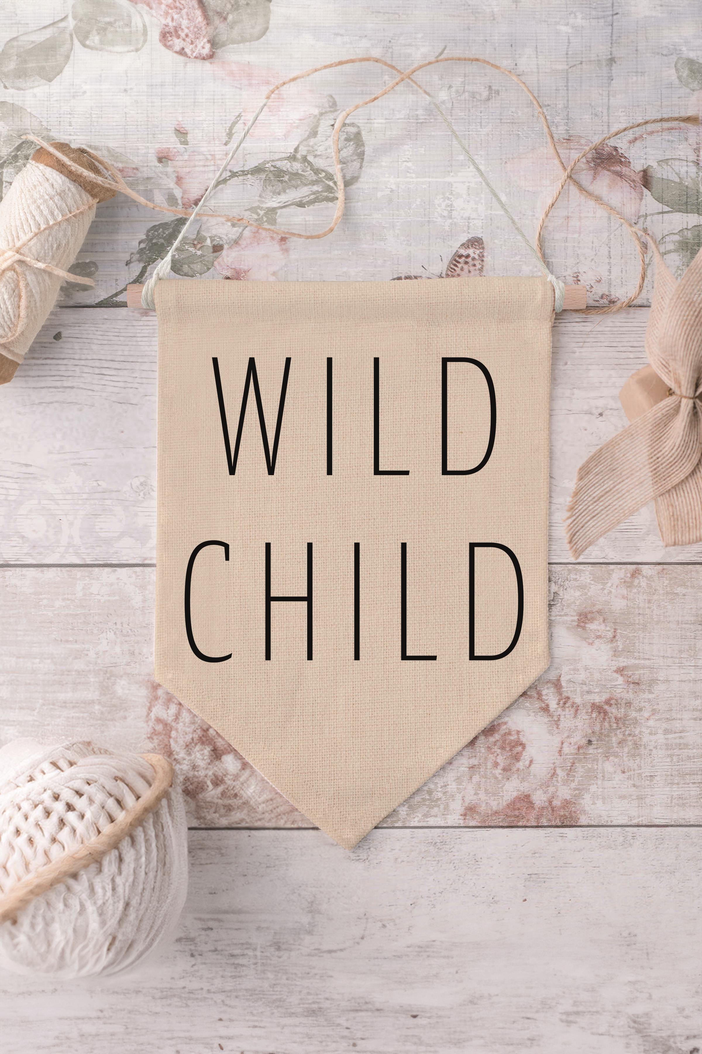 Çocuk Odası Dekor, Duvar Süsü, Ahşap Bebek Odası Dekor, Canvas Flama, Whild Child - Siyah