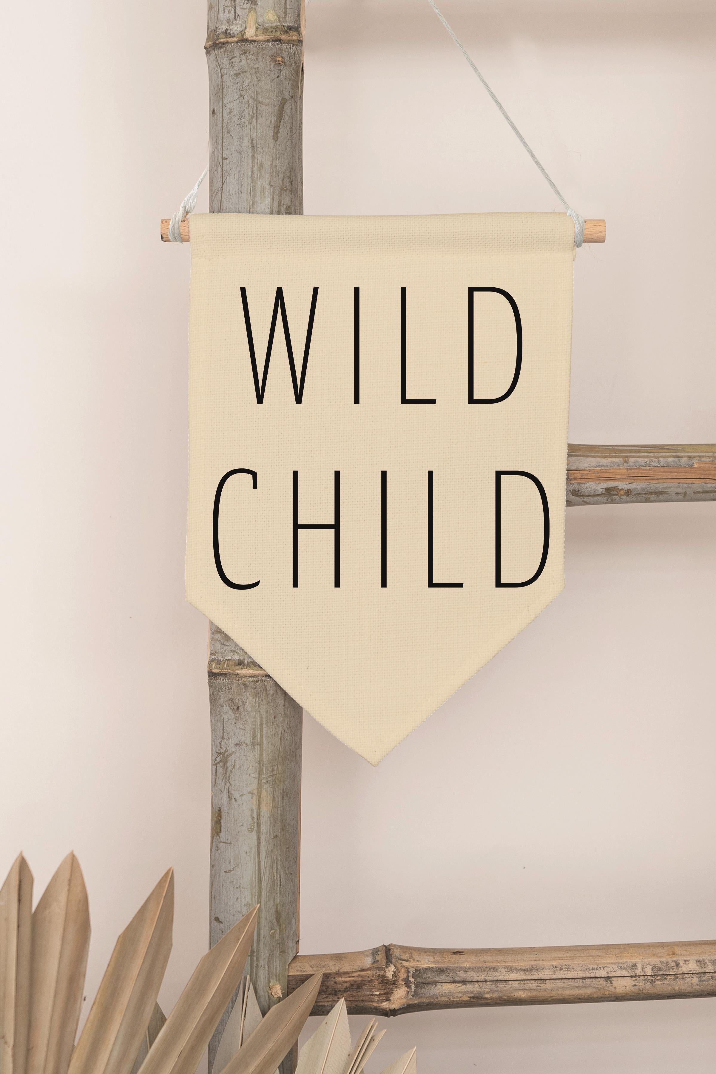 Çocuk Odası Dekor, Duvar Süsü, Ahşap Bebek Odası Dekor, Canvas Flama, Whild Child - Siyah