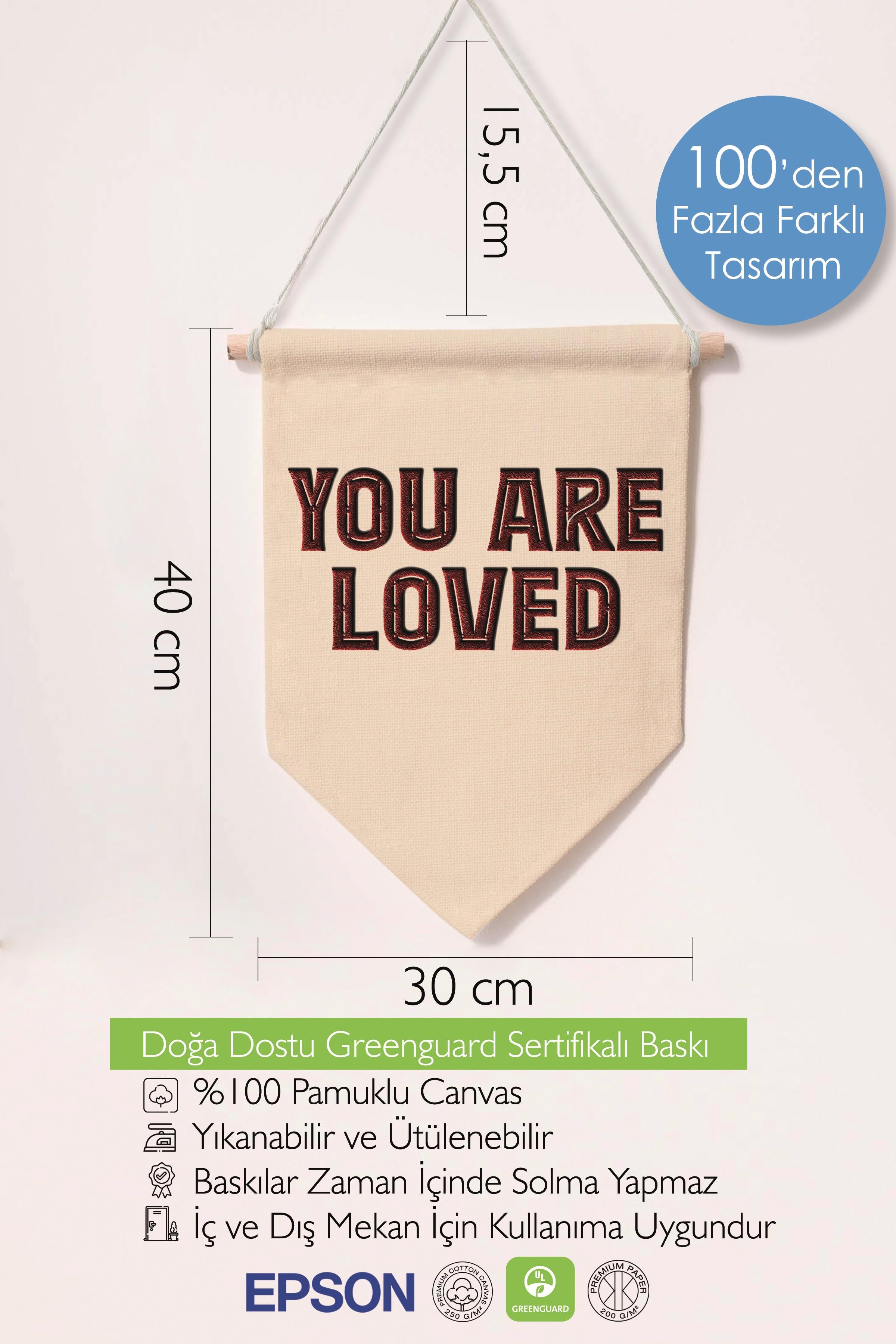 Çocuk Odası Dekor, Duvar Süsü, Ahşap Bebek Odası Dekor, Canvas Flama, You Are Loved - Kahverengi