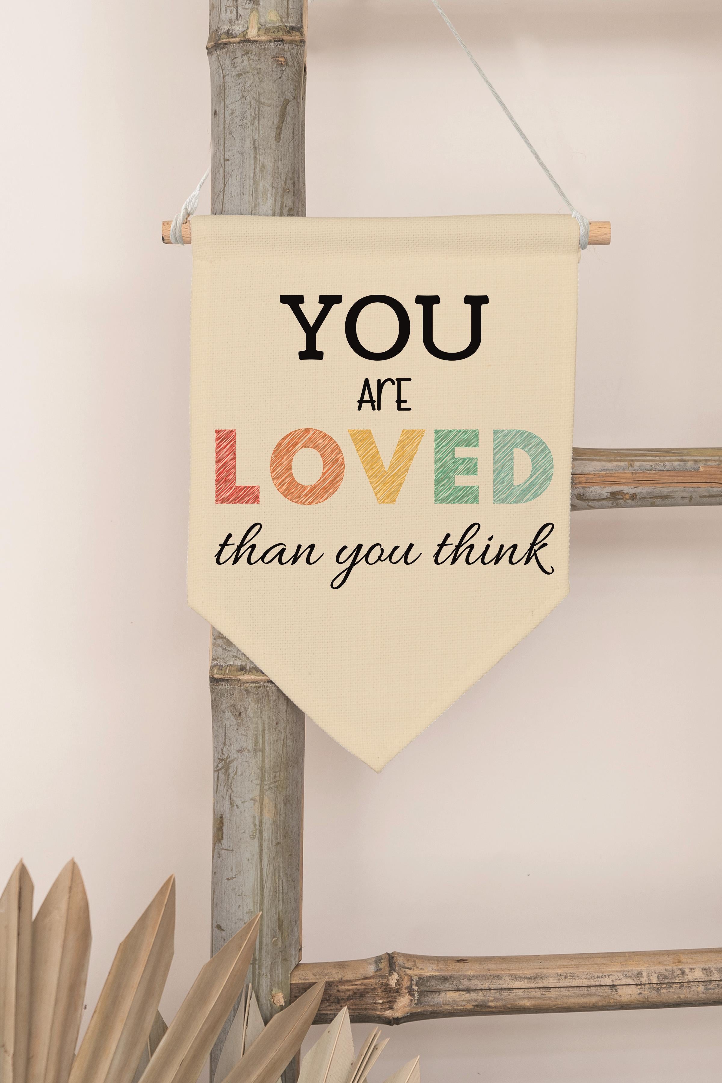 Çocuk Odası Dekor, Duvar Süsü, Ahşap Bebek Odası Dekor, Canvas Flama, You are Loved - Renkli