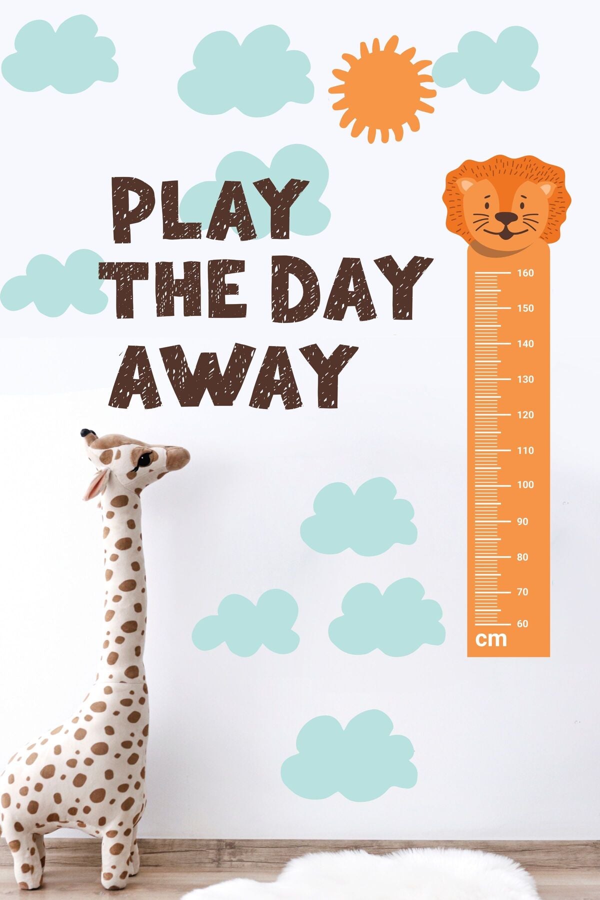 Çocuk Odası Sticker Seti, Bulutlu Kapı Kenarı Boy Cetveli Duvar Dekoru, Çocuk Odası Duvar Stickerı
