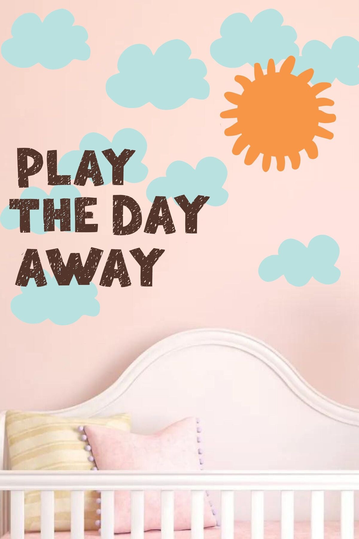 Çocuk Odası Sticker Seti, Bulutlu Kapı Kenarı Boy Cetveli Duvar Dekoru, Çocuk Odası Duvar Stickerı