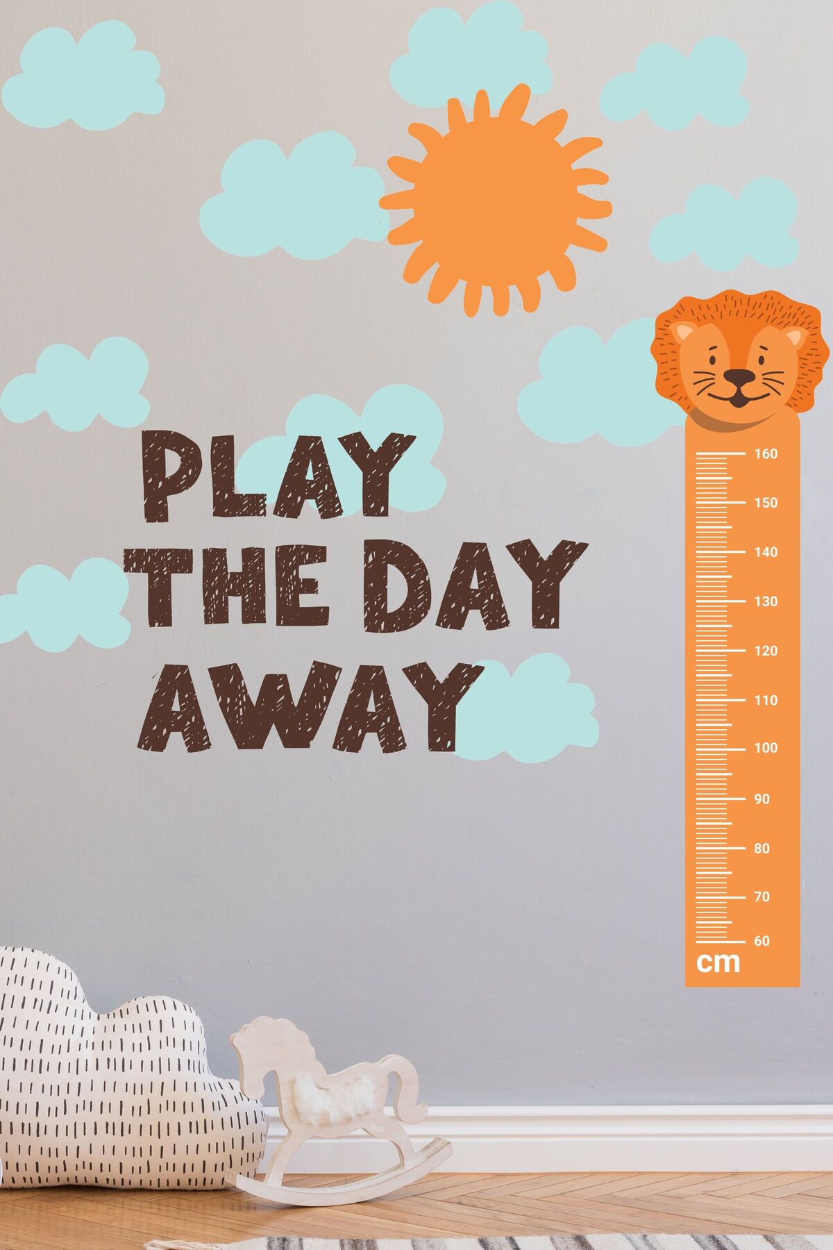 Çocuk Odası Sticker Seti, Bulutlu Kapı Kenarı Boy Cetveli Duvar Dekoru, Çocuk Odası Duvar Stickerı