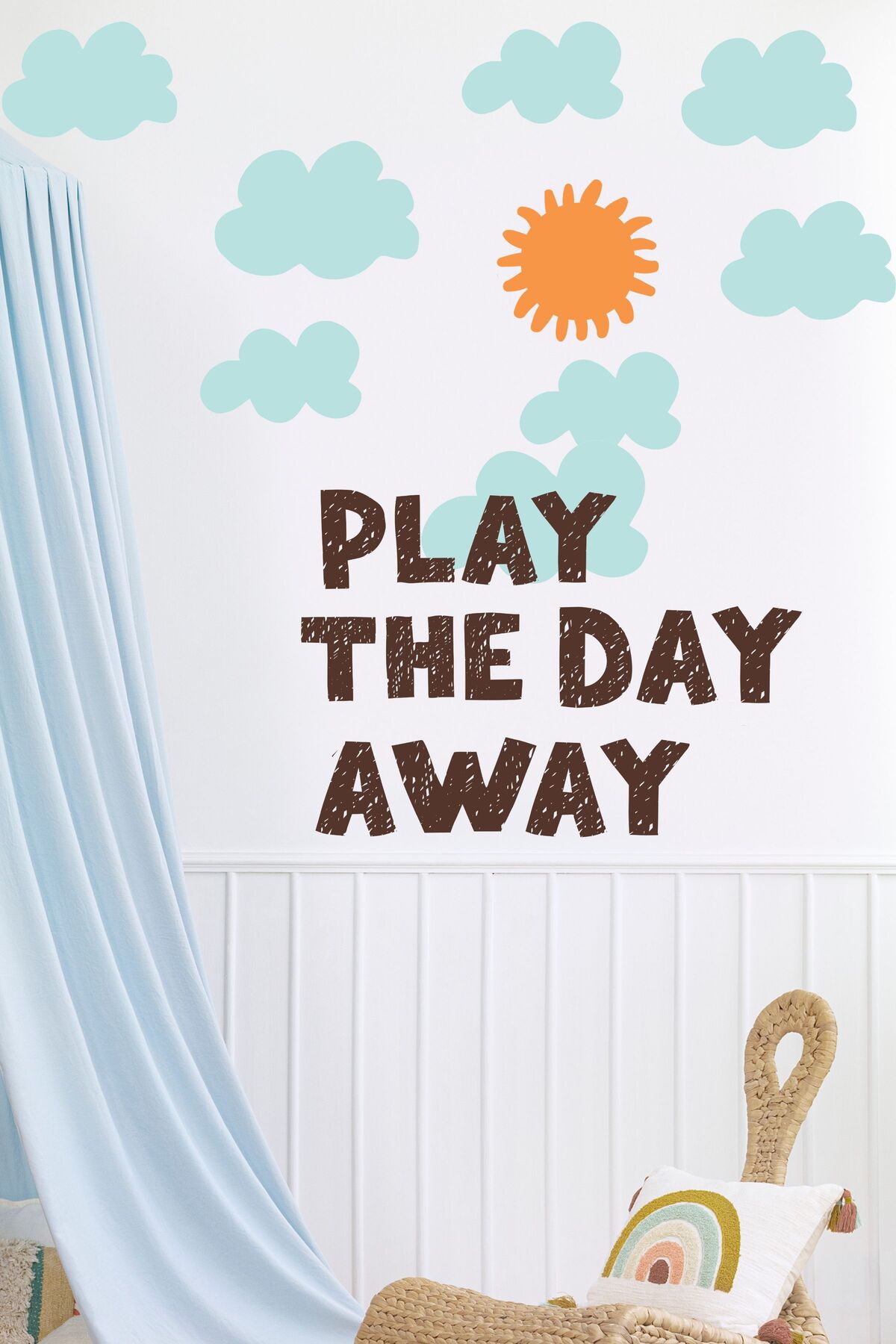 Çocuk Odası Sticker Seti, Bulutlu Kapı Kenarı Boy Cetveli Duvar Dekoru, Çocuk Odası Duvar Stickerı