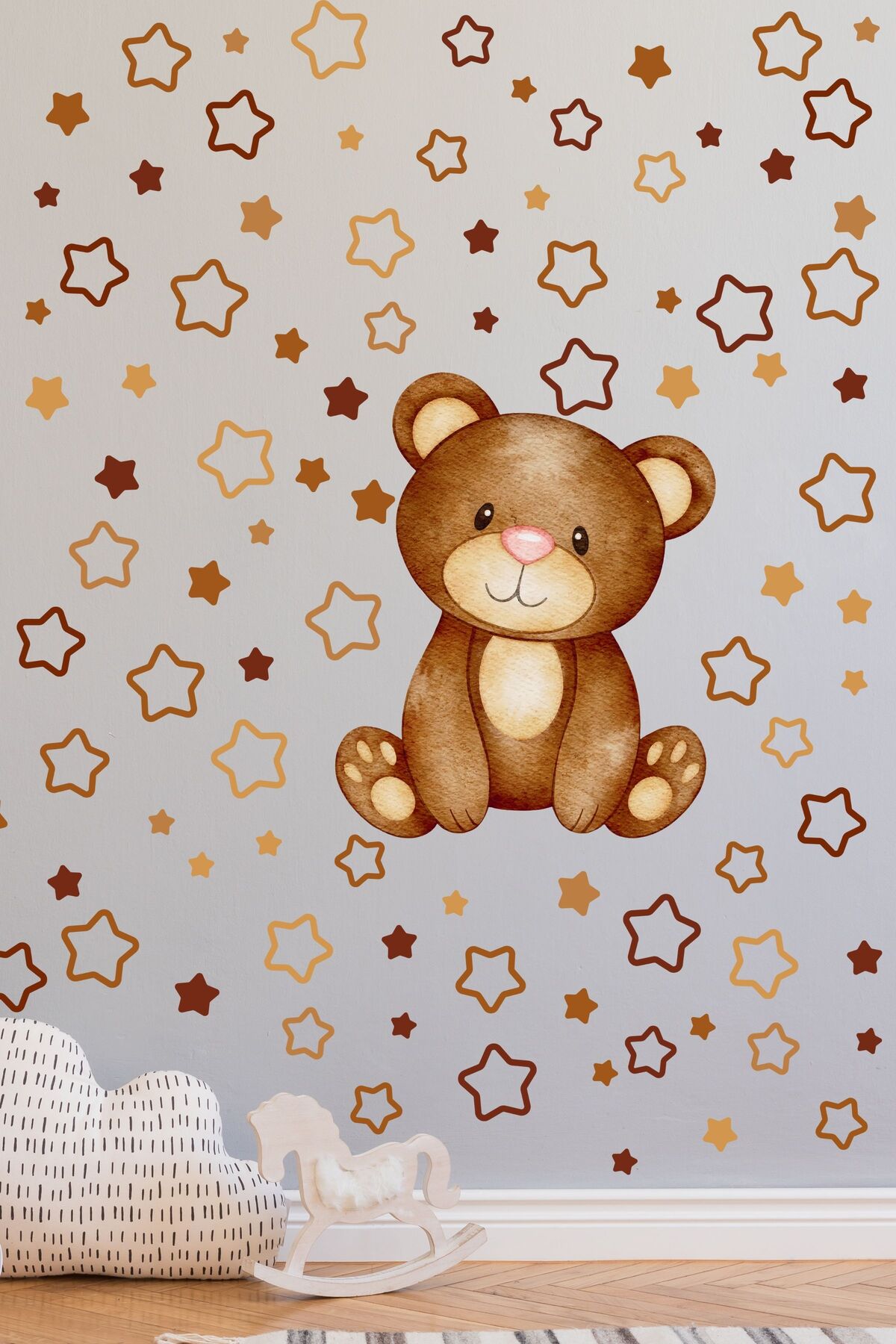 Çocuk Odası Sticker Seti, Kahverengi Ayı Temalı Oda Dekoru, Çocuk ve Bebek Odası Duvar Stickerı