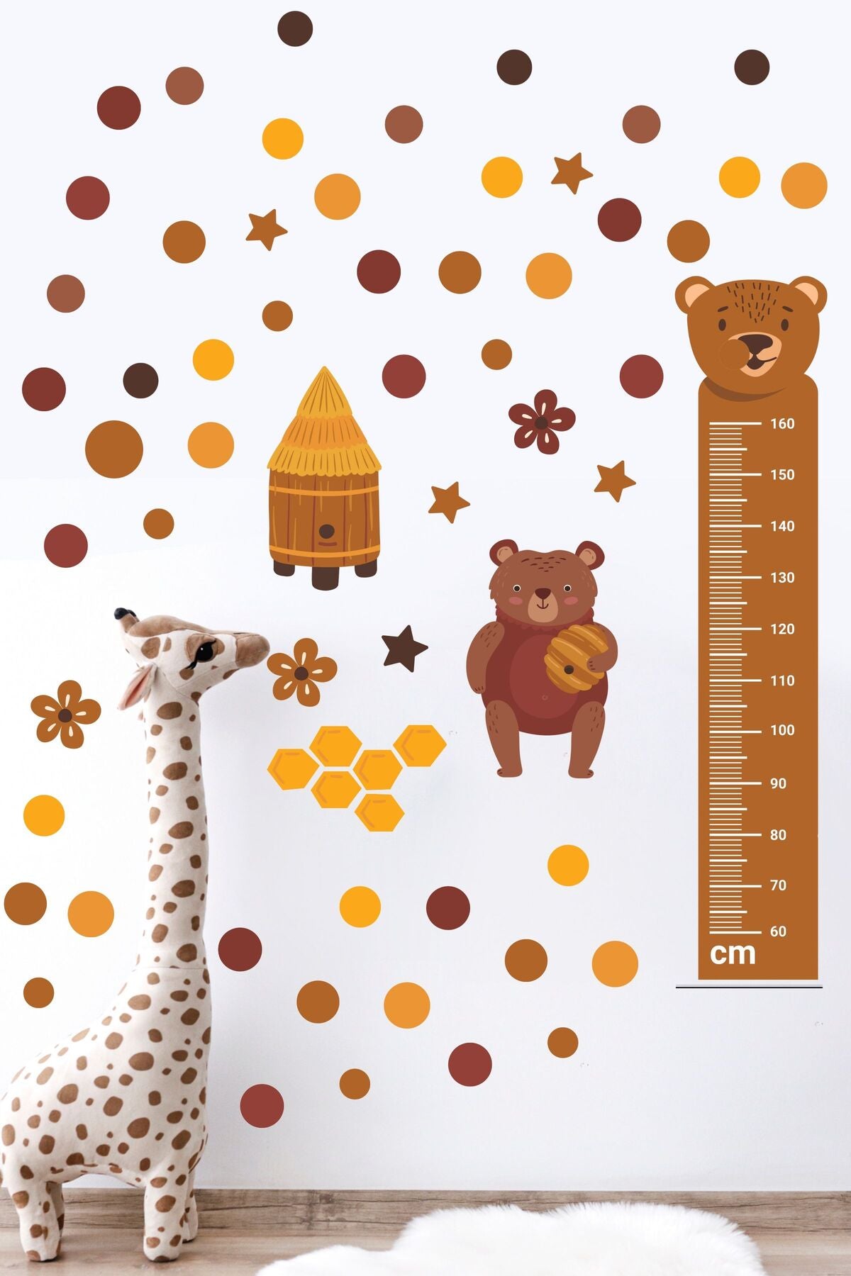 Çocuk Odası Sticker Seti, Kahverengi Kapı için Boy Cetveli Duvar Dekoru, Çocuk Odası Duvar Stickerı