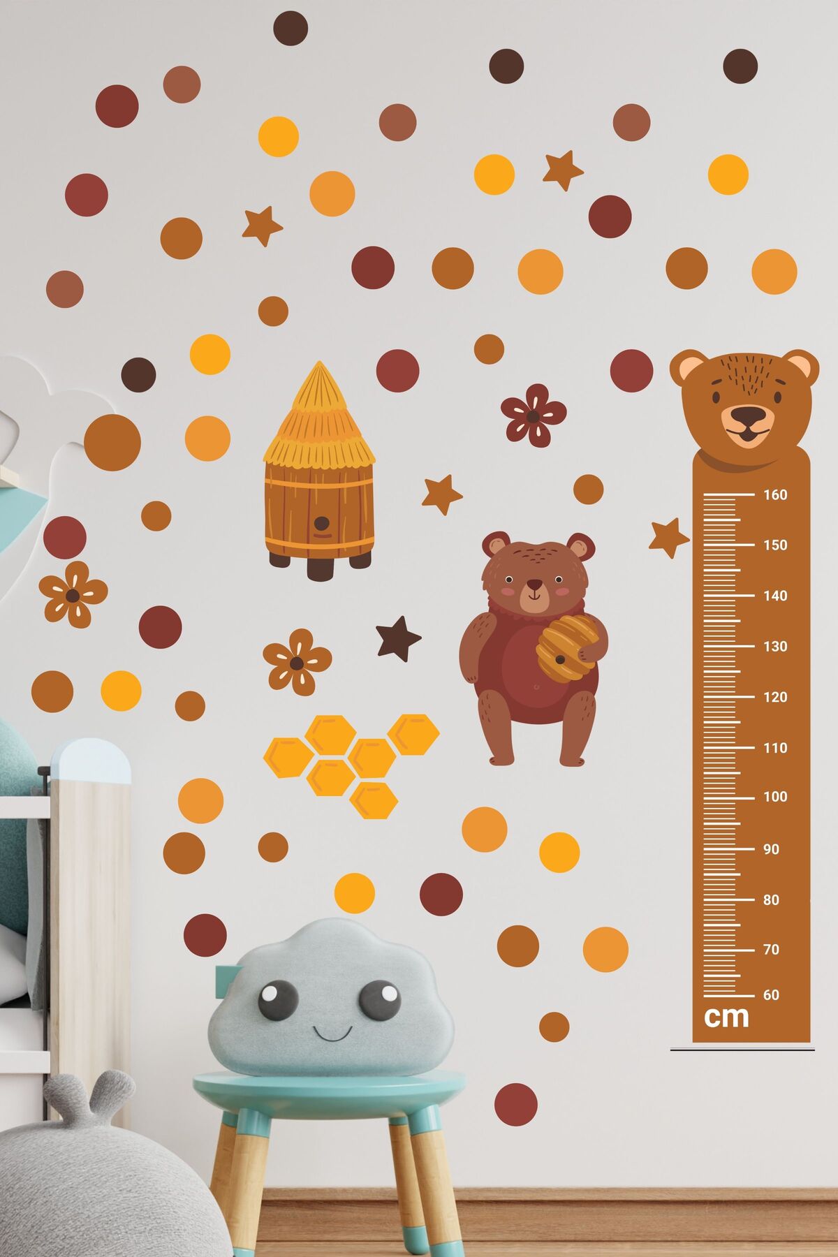 Çocuk Odası Sticker Seti, Kahverengi Kapı için Boy Cetveli Duvar Dekoru, Çocuk Odası Duvar Stickerı