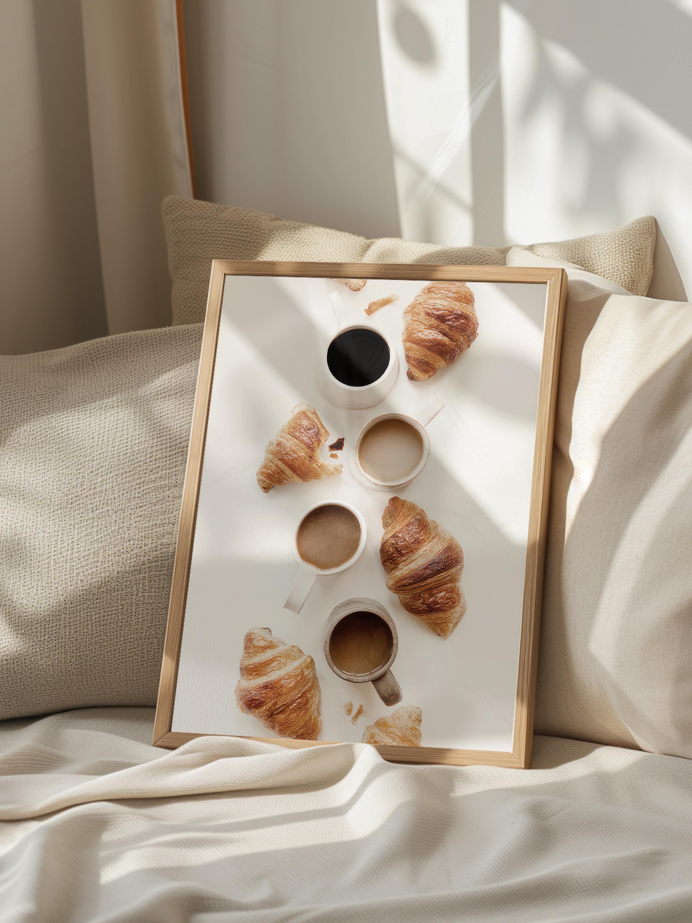 Coffee and Croissants Ahşap Çerçeveli Tablo, Yatay Duvar Tablosu Comfort Serisi NO:108560