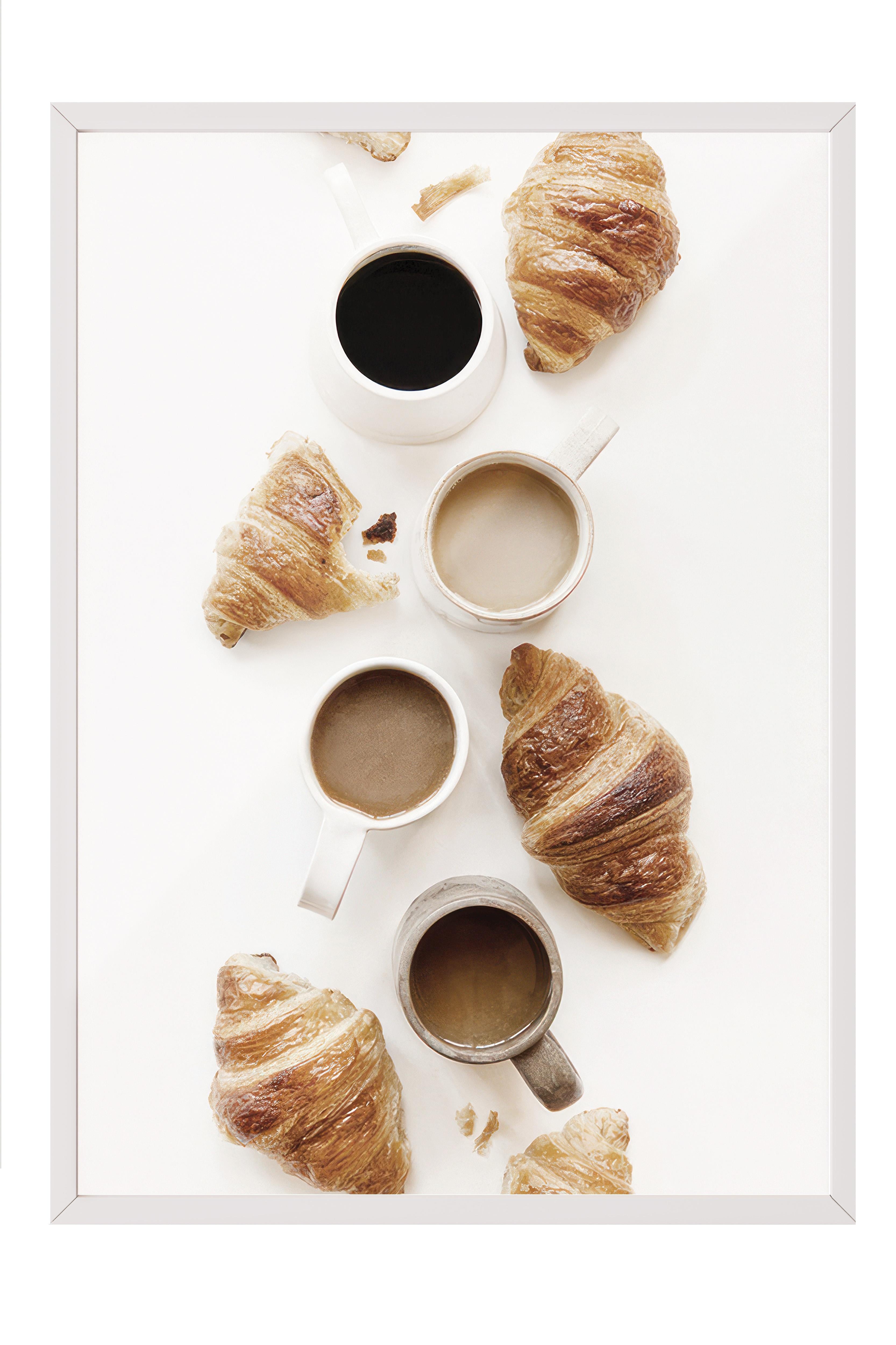 Coffee and Croissants Beyaz Çerçeveli Tablo, Yatay Duvar Tablosu Comfort Serisi NO:108560