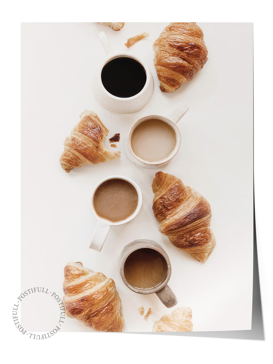 Coffee and Croissants Poster, Yatay Duvar Tablosu Comfort Serisi NO:108560