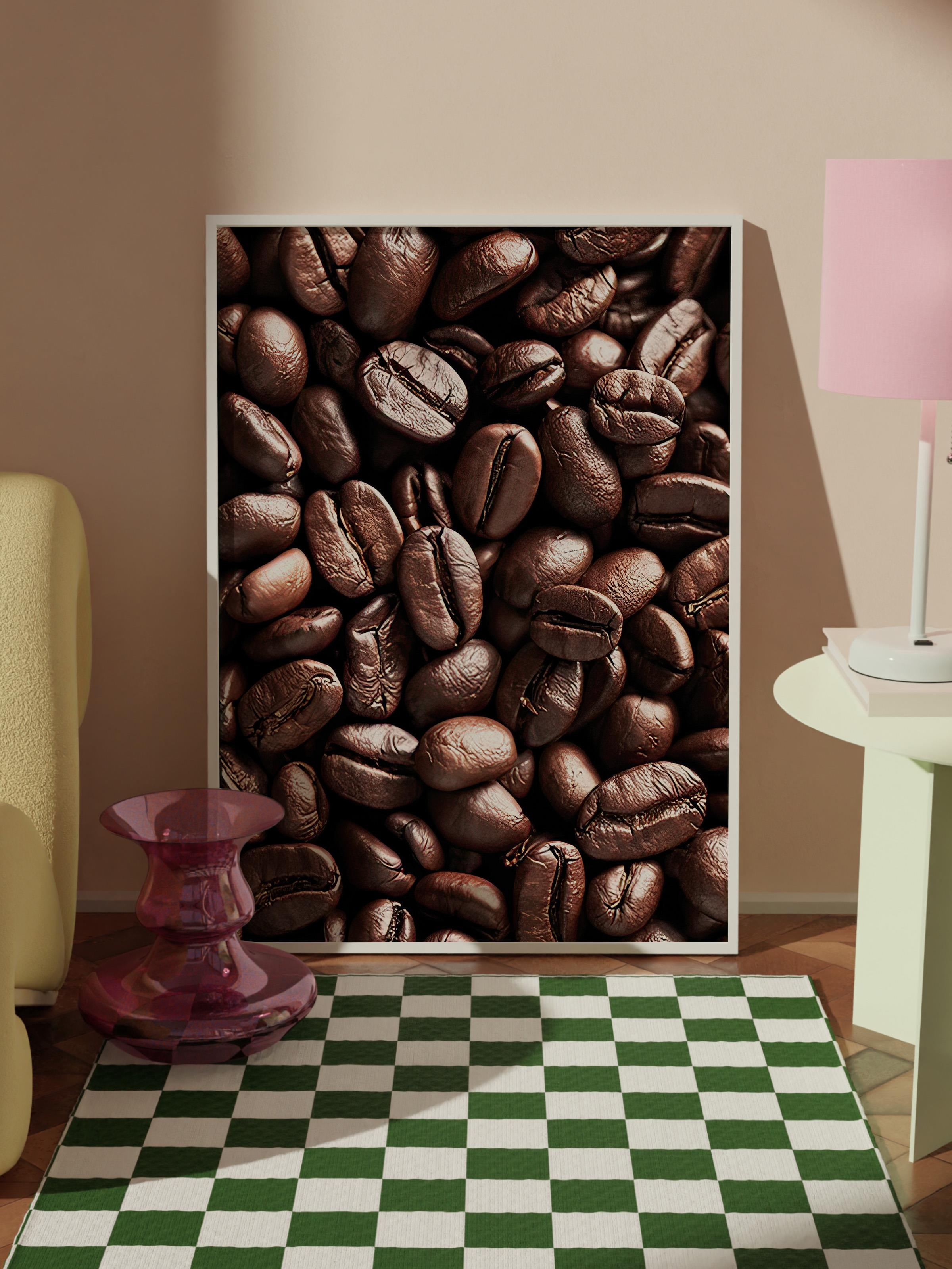 Coffee Beans Çerçeveli Tablo, Beyaz Çerçeve ve Poster, Dikey Duvar Tablosu Comfort Serisi NO:108404