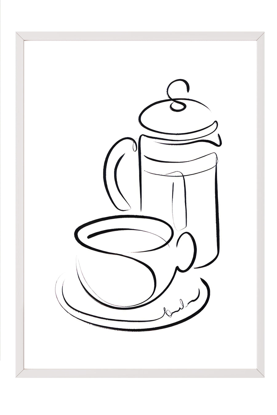 Coffee Line Art Çerçeveli Tablo, Beyaz Çerçeve ve Poster, Duvar Tablosu Comfort Serisi NO:108559