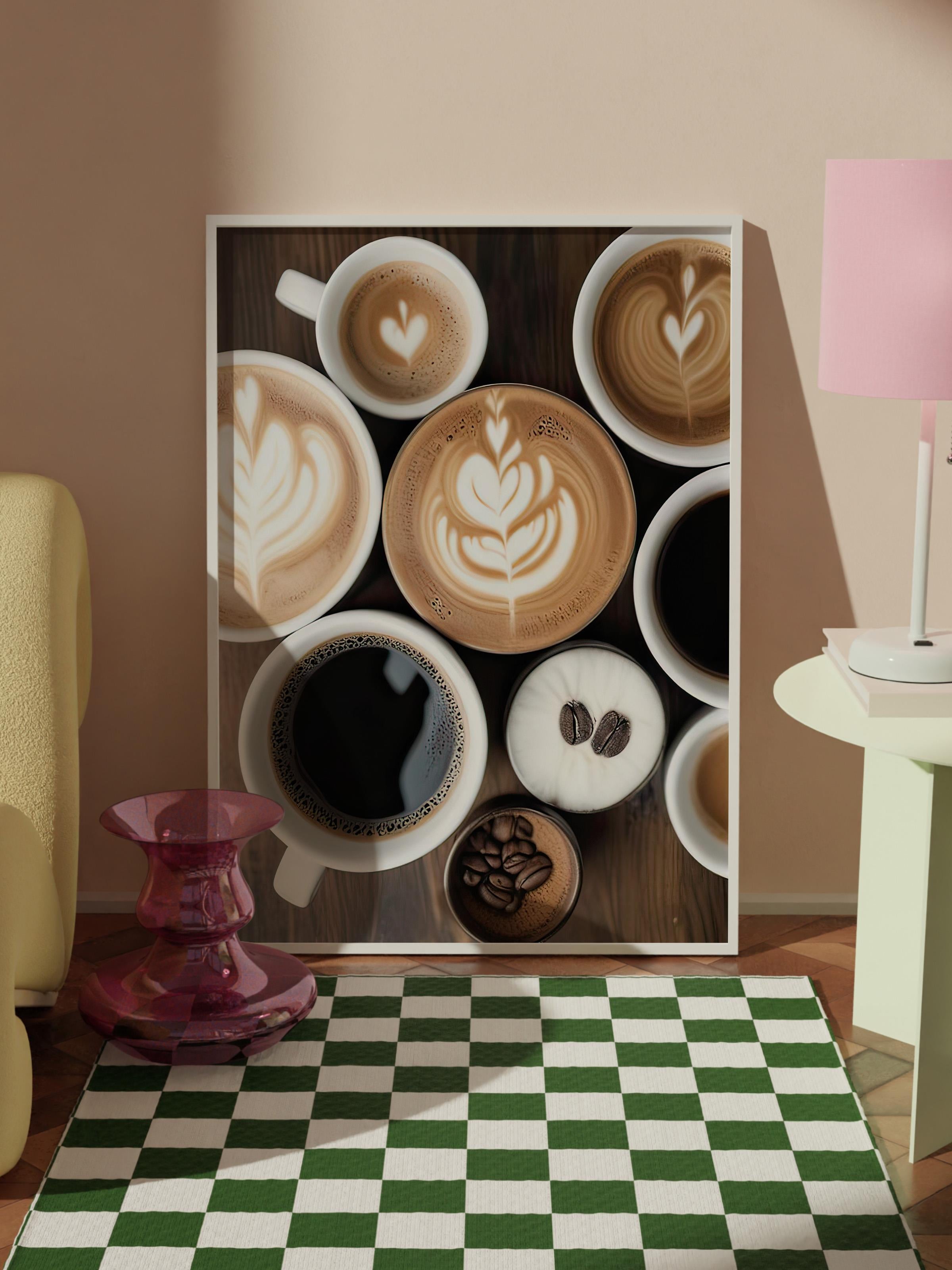 Coffee Varieties Çerçeveli Tablo, Beyaz Çerçeve ve Poster, Duvar Tablosu Comfort Serisi NO:108401