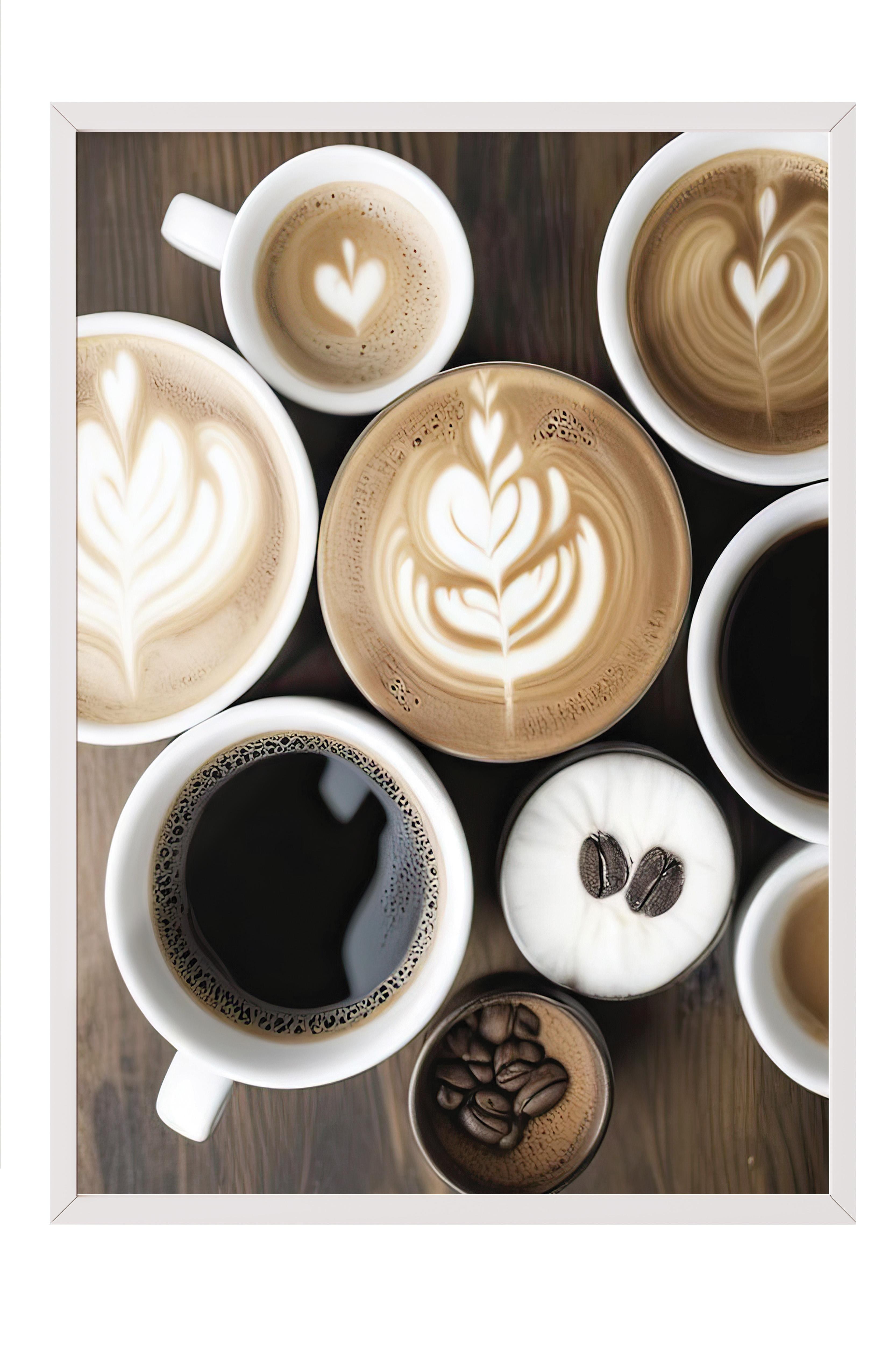 Coffee Varieties Çerçeveli Tablo, Beyaz Çerçeve ve Poster, Duvar Tablosu Comfort Serisi NO:108401