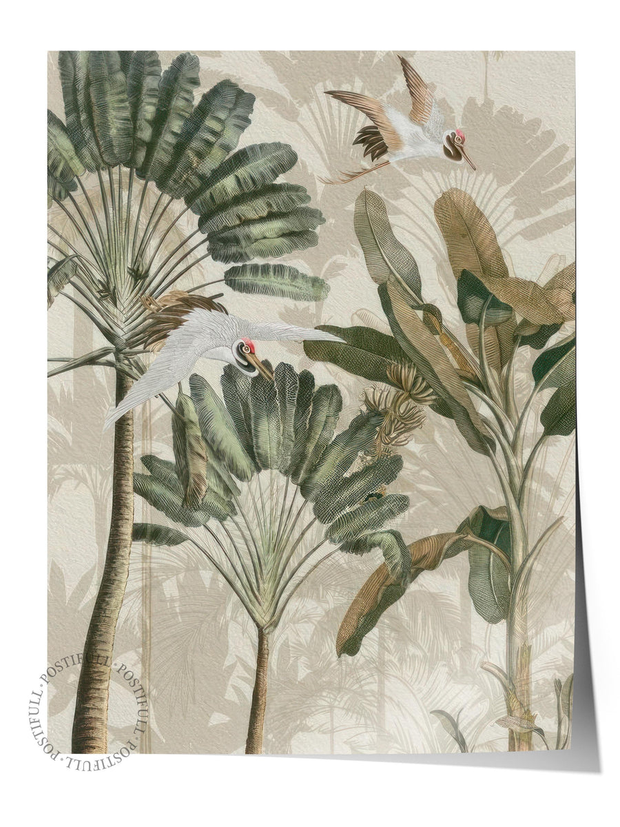 Cranes in the Rainforest Poster, Dikey Duvar Tablosu Comfort Serisi NO:108499