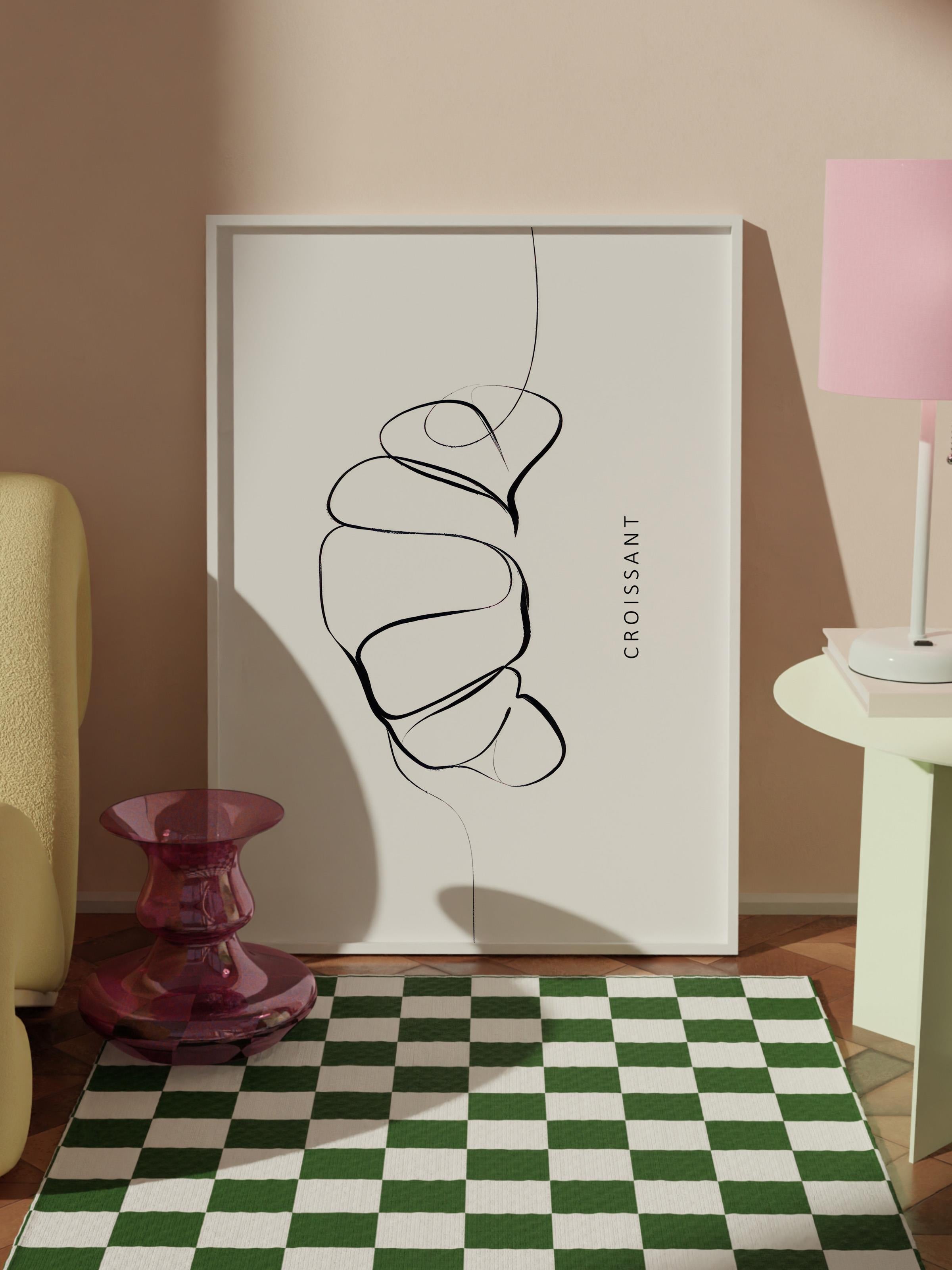 Croissant Line Art Çerçeveli Tablo, Beyaz Çerçeve ve Poster, Duvar Tablosu Comfort Serisi NO:108558