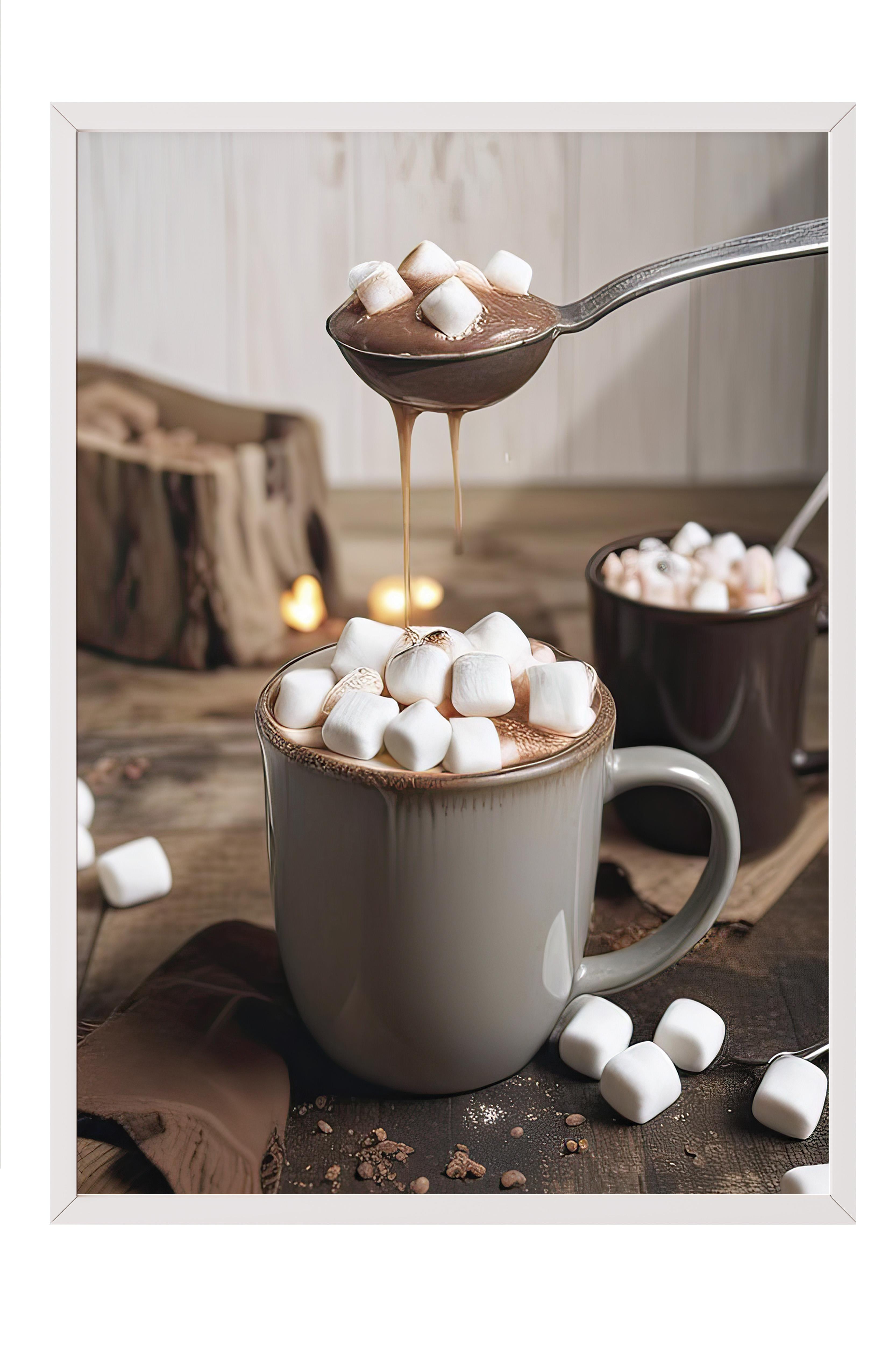 Cup of Chocolate Çerçeveli Tablo, Beyaz Çerçeve ve Poster, Duvar Tablosu Comfort Serisi NO:108356