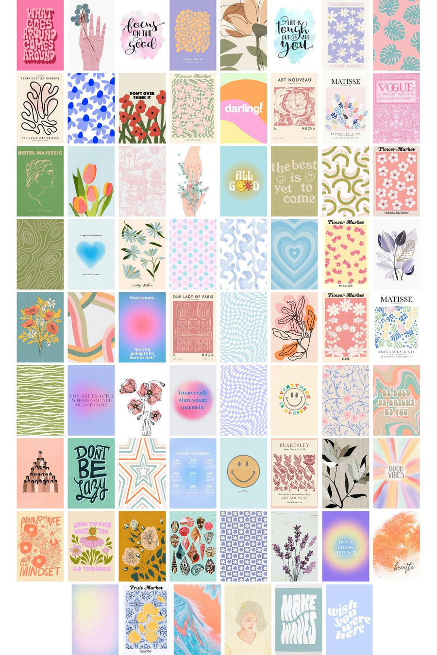 Danish Pastel Poster Seti - Arkası Yapışkanlı Poster Seti - 70 Adet Poster Kolaj Seti - Kutulu Set